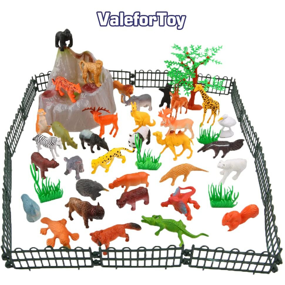 Valefortoy 54-Piece Mini Jungle Animals Set With Gift Box - Realistic Wild Animal Figures For Kids' Learning & Party Favors