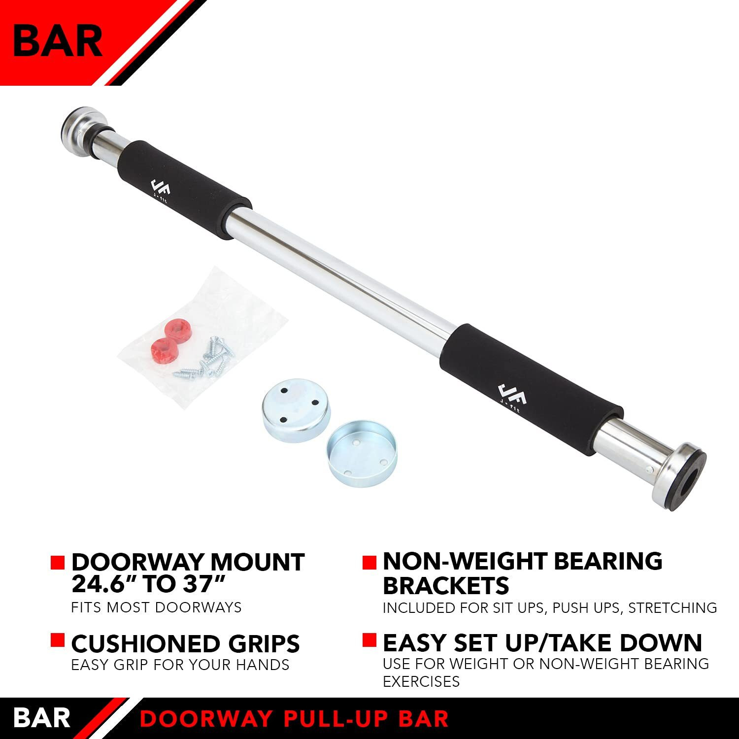 Jfit Deluxe Multi Exercise Doorway Pull-Up Bar With Comfort Grips  40-Inch