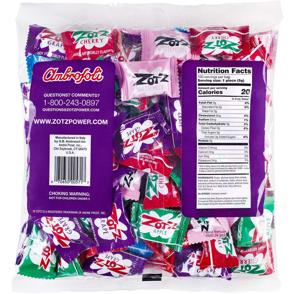Zotz Fizzy Candy Bag  Assorted Flavors  100 Count Bag