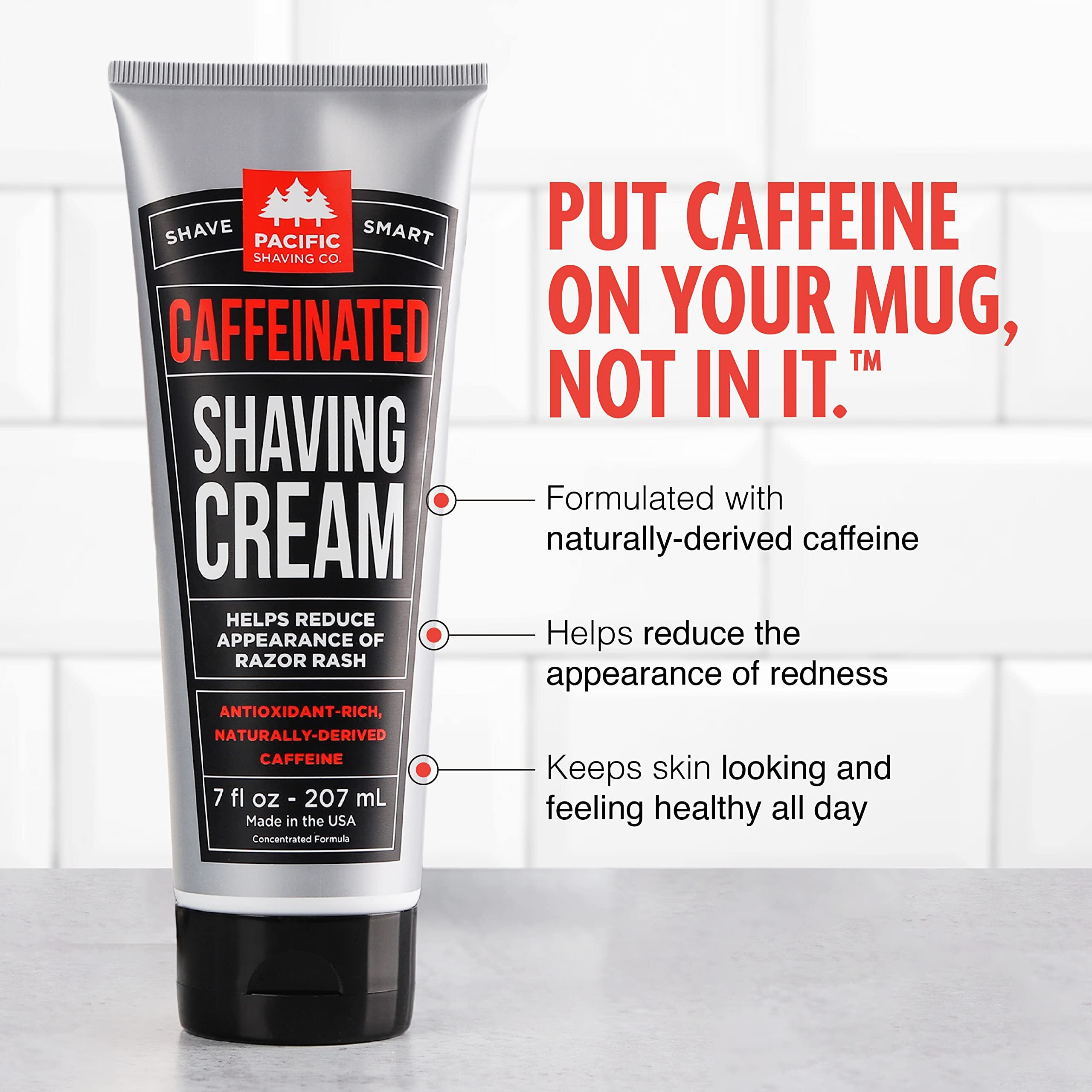 Pacific Shaving Company Caffeinated Shaving Cream - Shea Butter + Spearmint Antioxidant Shaving Cream With Caffeine - Clean Formula For Hydrating  Redness Reducing + Irritation-Free Shave (3.4 Oz)