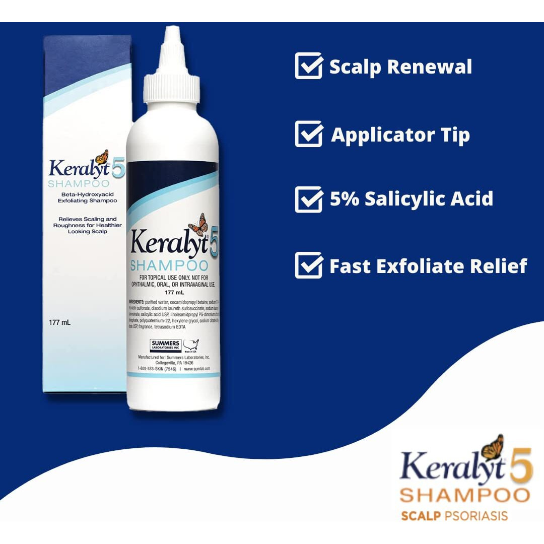 Keralyt 5 Anti-Dandruff Shampoo - Max Strength 5% Salicylic Acid Scalp Build-Up Clearing - Promotes Relief From Dandruff  Psoriasis  Seborrheic Dermatitis  Dryness  And Itchiness  177 Milliliters