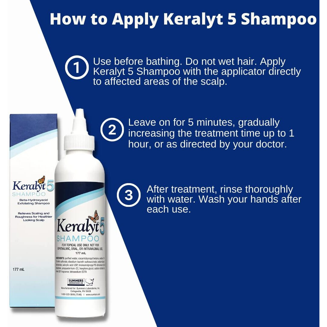 Keralyt 5 Anti-Dandruff Shampoo - Max Strength 5% Salicylic Acid Scalp Build-Up Clearing - Promotes Relief From Dandruff  Psoriasis  Seborrheic Dermatitis  Dryness  And Itchiness  177 Milliliters