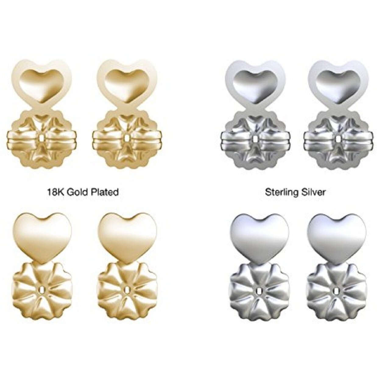 Magic Bax Earring Lifters - 2 Pairs Of Adjustable Hypoallergenic Earring Lifts (1 Pair Of Sterling Silver Plated And 1 Pair Of 18K Gold Plated) As Seen On Tv