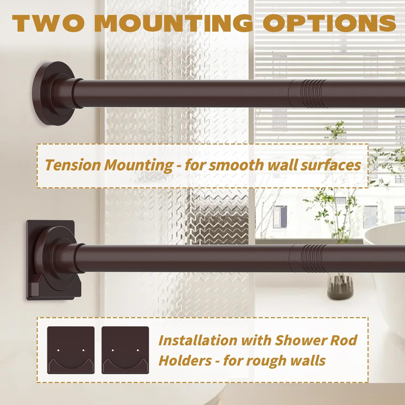 Thestoa Bronze Shower Curtain Rod Adjustable 30-80"" With Holder  Anti-Rust Shower Rod & Spring Tension Shower Rod No Drill  Shower Curtain Rod For Bathroom Tension Rod