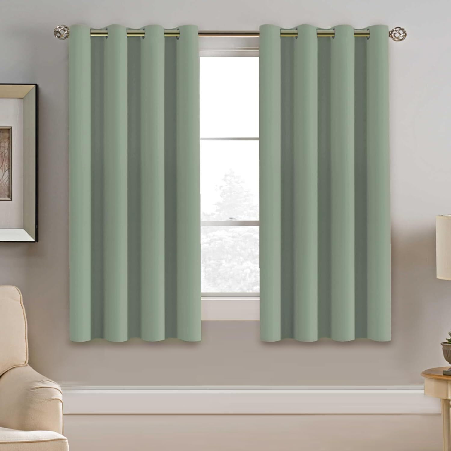 H.Versailtex Blackout Curtain For Living Room Thermal Insulated Window Treatment Curtain 54 Inch Length Energy Saving Solid Grommet Top Blackout Drape  One Panel  Sea Grass  52"" W X 54"" L
