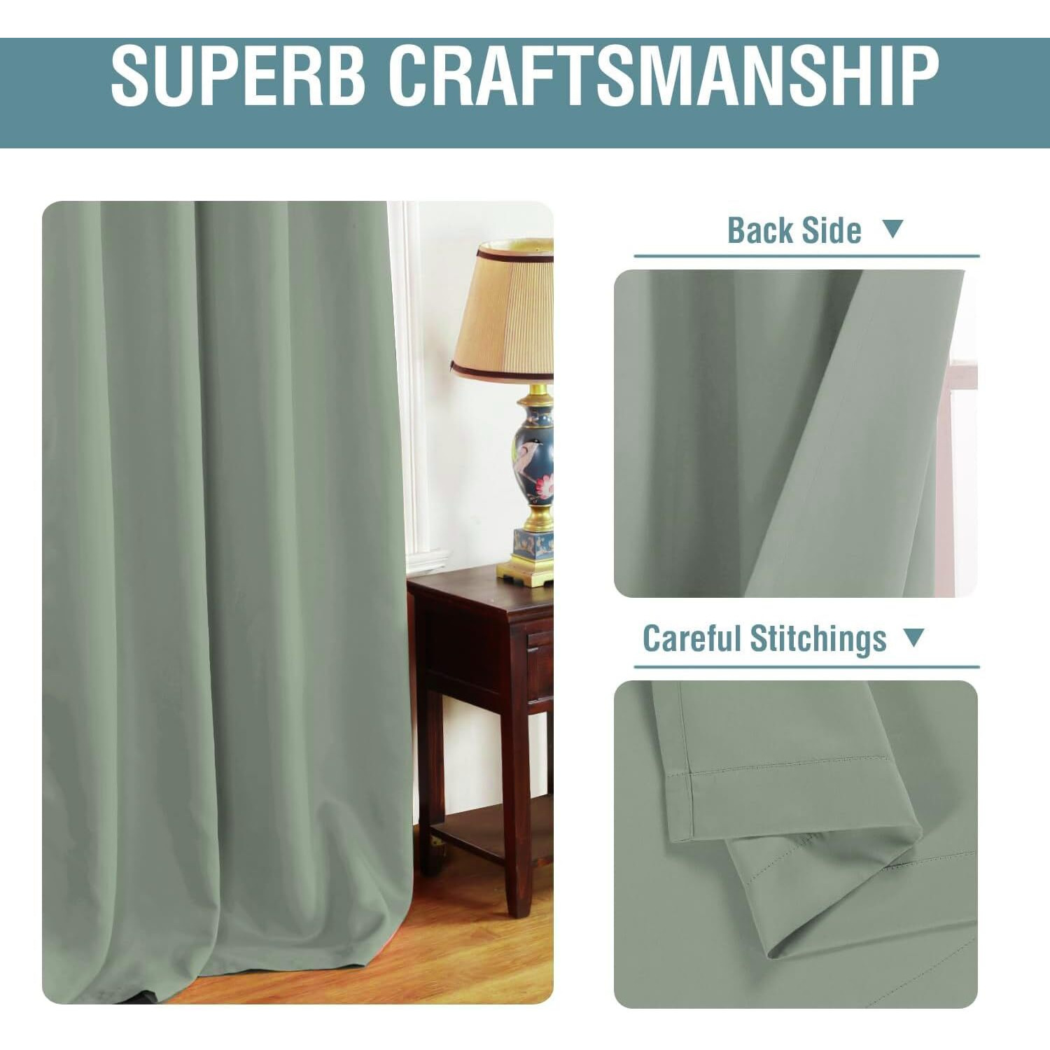 H.Versailtex Blackout Curtain For Living Room Thermal Insulated Window Treatment Curtain 54 Inch Length Energy Saving Solid Grommet Top Blackout Drape  One Panel  Sea Grass  52"" W X 54"" L