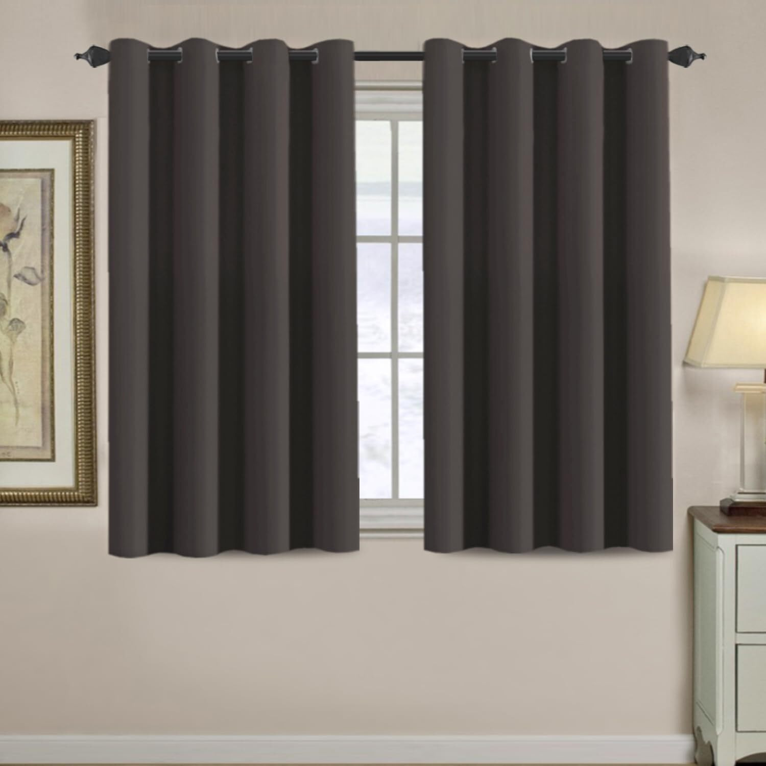 H.Versailtex Blackout Curtain For Living Room Small Window Kitchen Blackout Curtains 45 Inch Length Energy Saving Solid Grommet Blackout Drape  One Panel  Chocolate Brown  52"" W X 45"" L