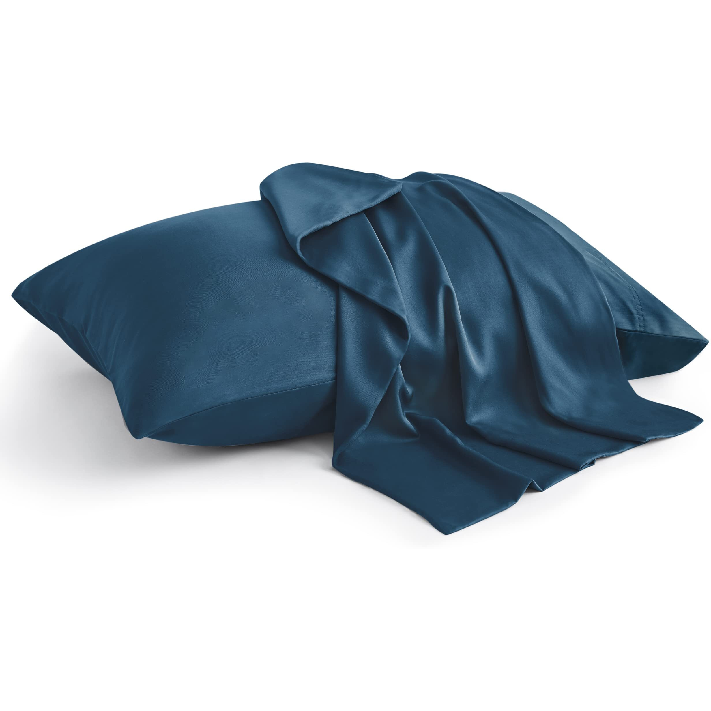 Bedelite Pillow Cases Queen Size Set Of 2  Rayon Derived From Bamboo  Cooling Pillow Cases For Hot Sleepers & Night Sweats  Breathable And Silky Soft Envelope Pillowcases(Navy Blue  20"&quotX30"")