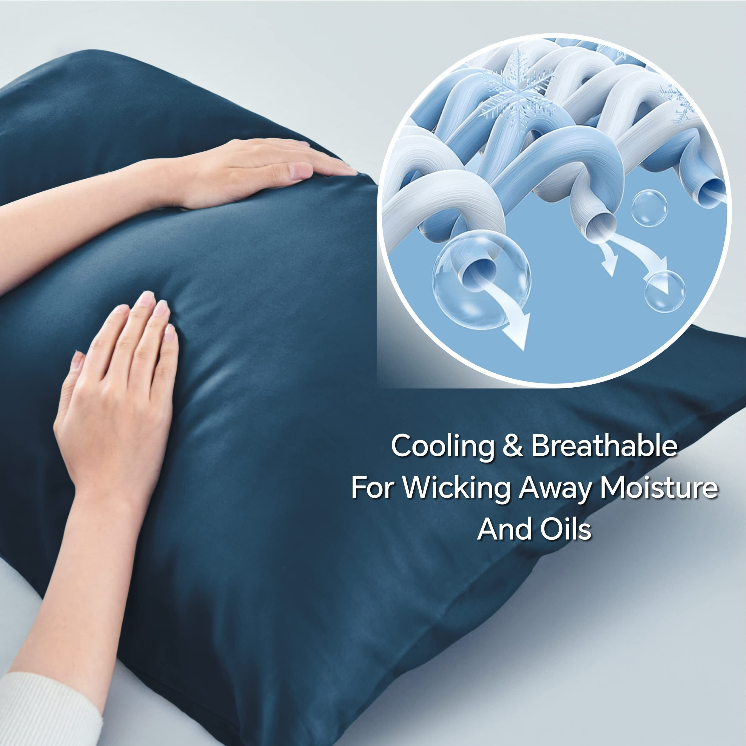 Bedelite Pillow Cases Queen Size Set Of 2  Rayon Derived From Bamboo  Cooling Pillow Cases For Hot Sleepers & Night Sweats  Breathable And Silky Soft Envelope Pillowcases(Navy Blue  20"&quotX30"")