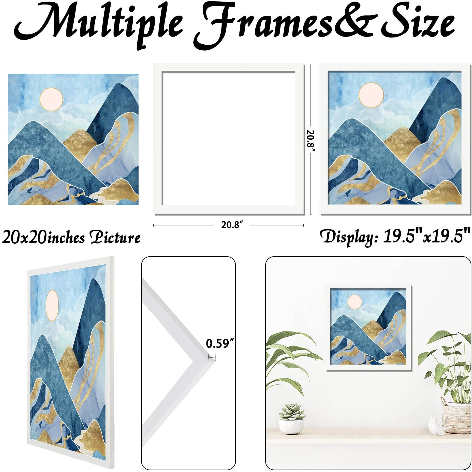 Keibiubu White Picture Frame  20X20 Picture Frame For Square Photo Poster Canvas Certificate Document Display Horizontally Or Vertically High Transparent Wall Gallery(Size 20 X 20 Inches)