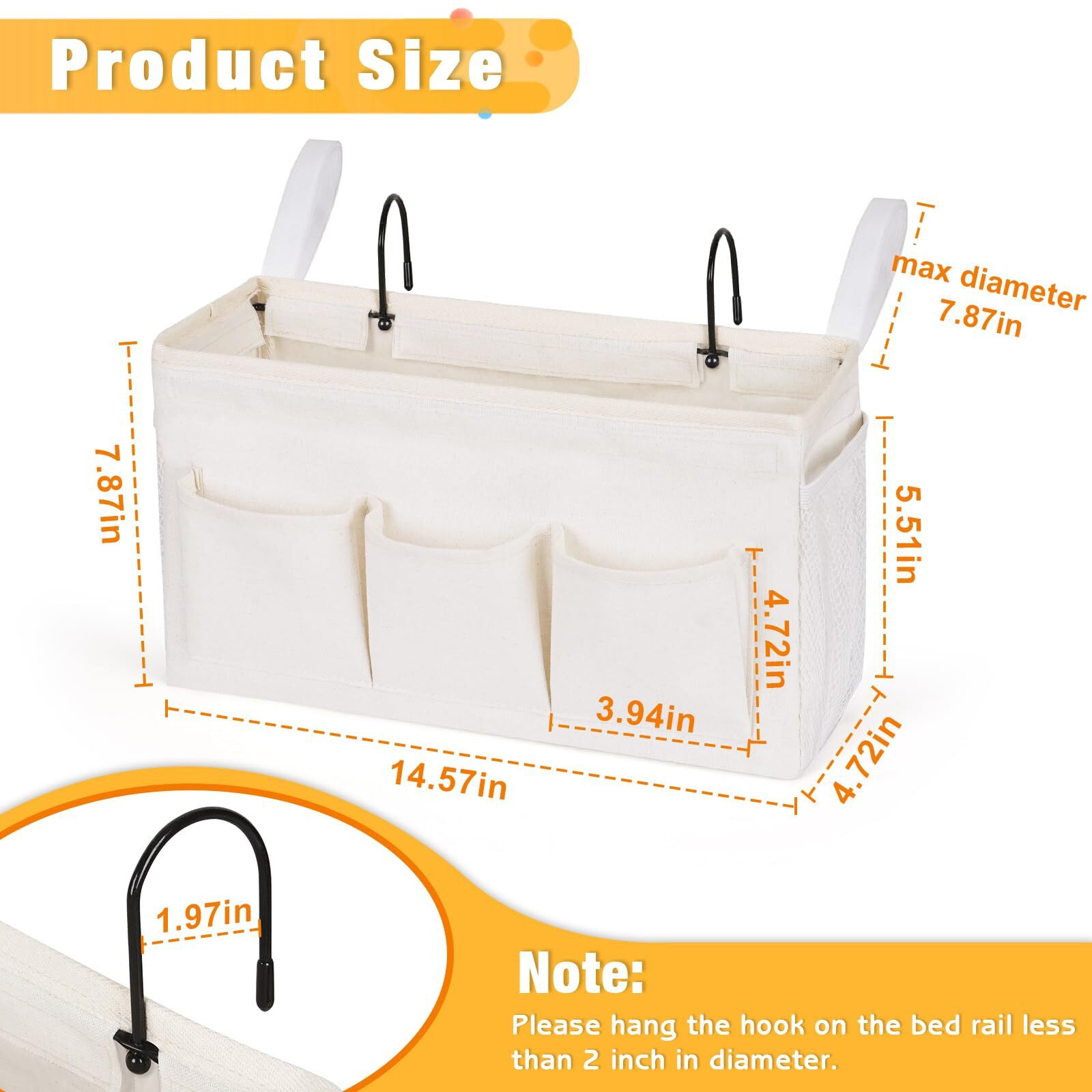 Lilithye Bedside Caddy Bedside Organizer Bedside Storage Caddy With Fixed Straps And Water Bottle Holder For Home College Dorm Bunk Bed Hospital Bed Crib Bed Rails (White)