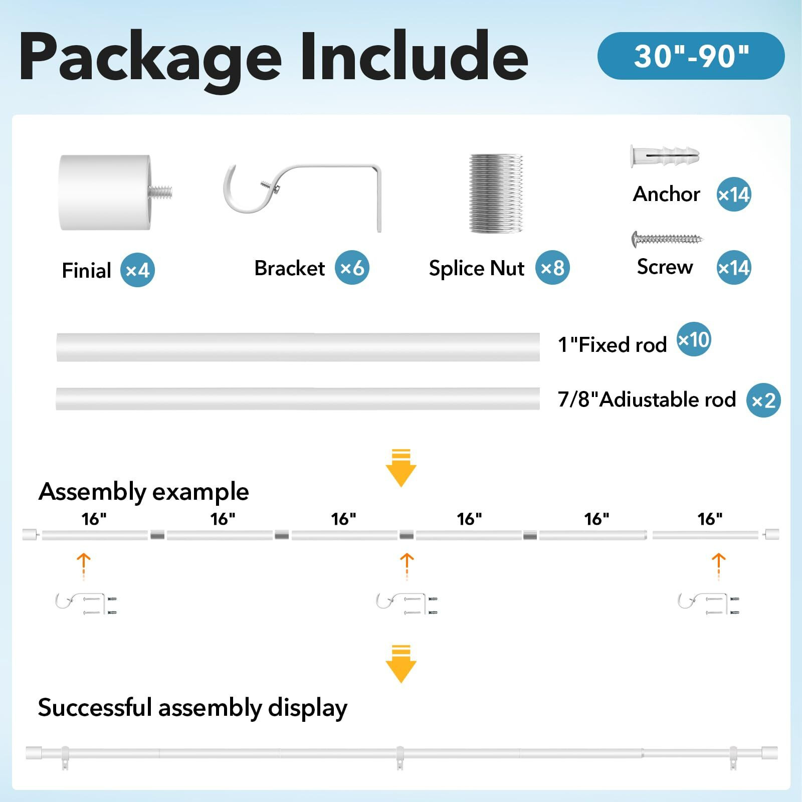 Ifels 2 Pack Heavy Duty Curtain Rods For Windows 48 To 84 Inch  1 Inch White Curtain Rods Set Of 2 Pack For Outdoor  Farmhouse  Bedroom  Adjustable Easy Install Curtain Rods (A2 White 30""-90""-2Pack)