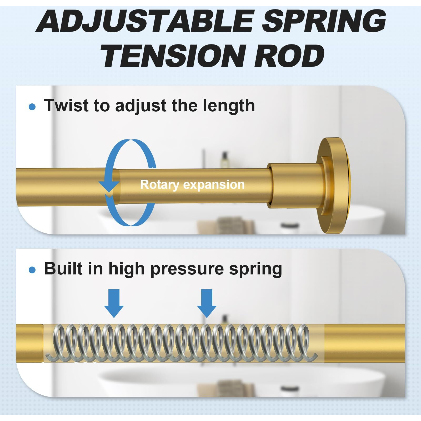 Corklatta Gold Shower Curtain Rod 31 To 92 Inch 1 Inch Diameter Adjustable Spring Tension Stainless Steel Telescoping Rod Easy Install No Rust