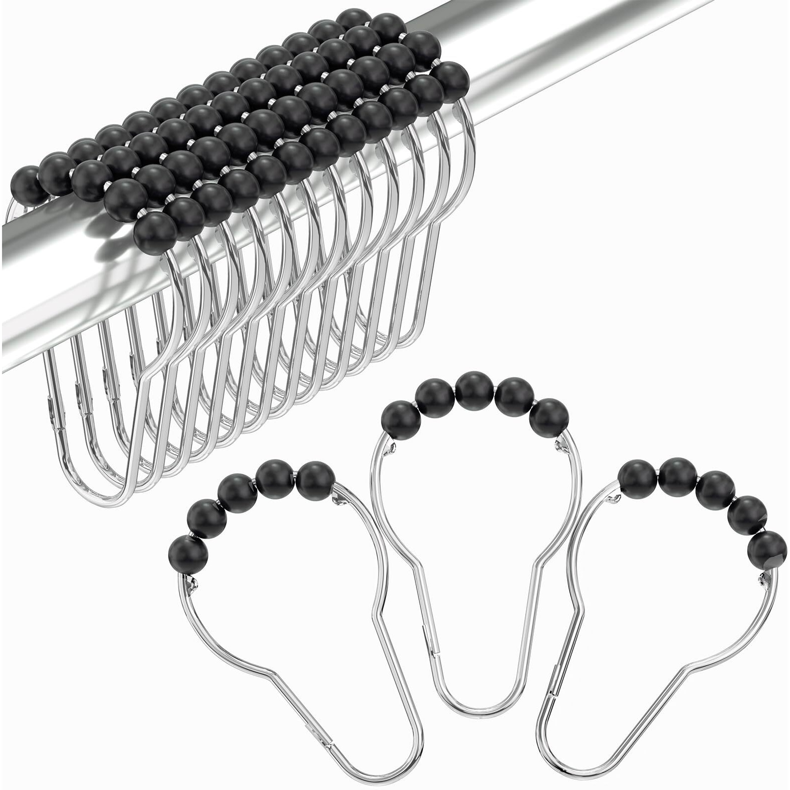 Amazer Black Shower Curtain Hooks  Decorative Rust Proof Acrylic Balls Shower Curtain Hooks  Stainless Steel Shower Hooks For Shower Curtain Bathroom Shower Hooks-Set Of 12