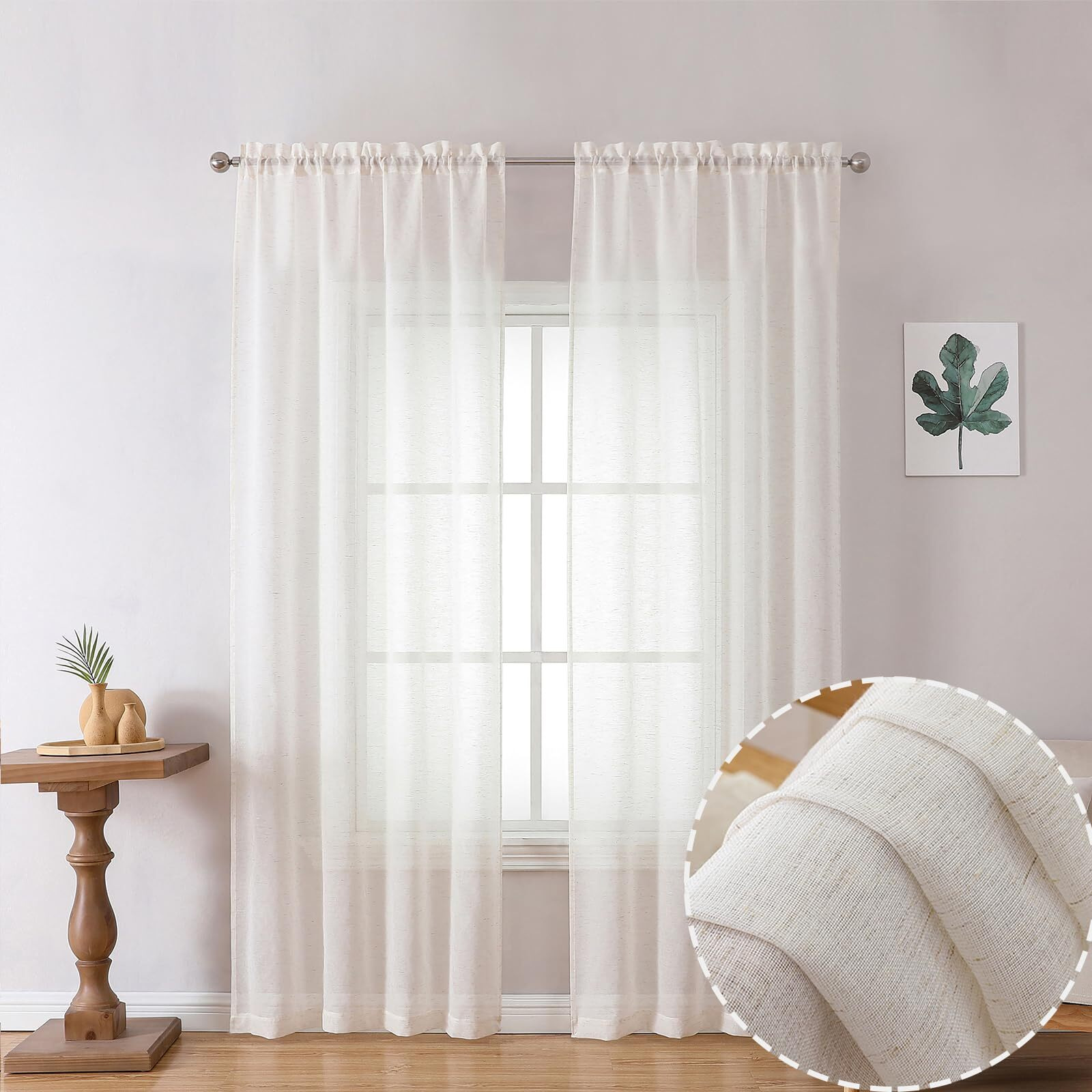 Owenie Natural Linen Blend Sheer Curtains 72 Inches Long 2 Panels Set For Bedroom  Light Filtering Farmhoues Door Cutain For Living Room Drapes  Each 40 W X 72 L