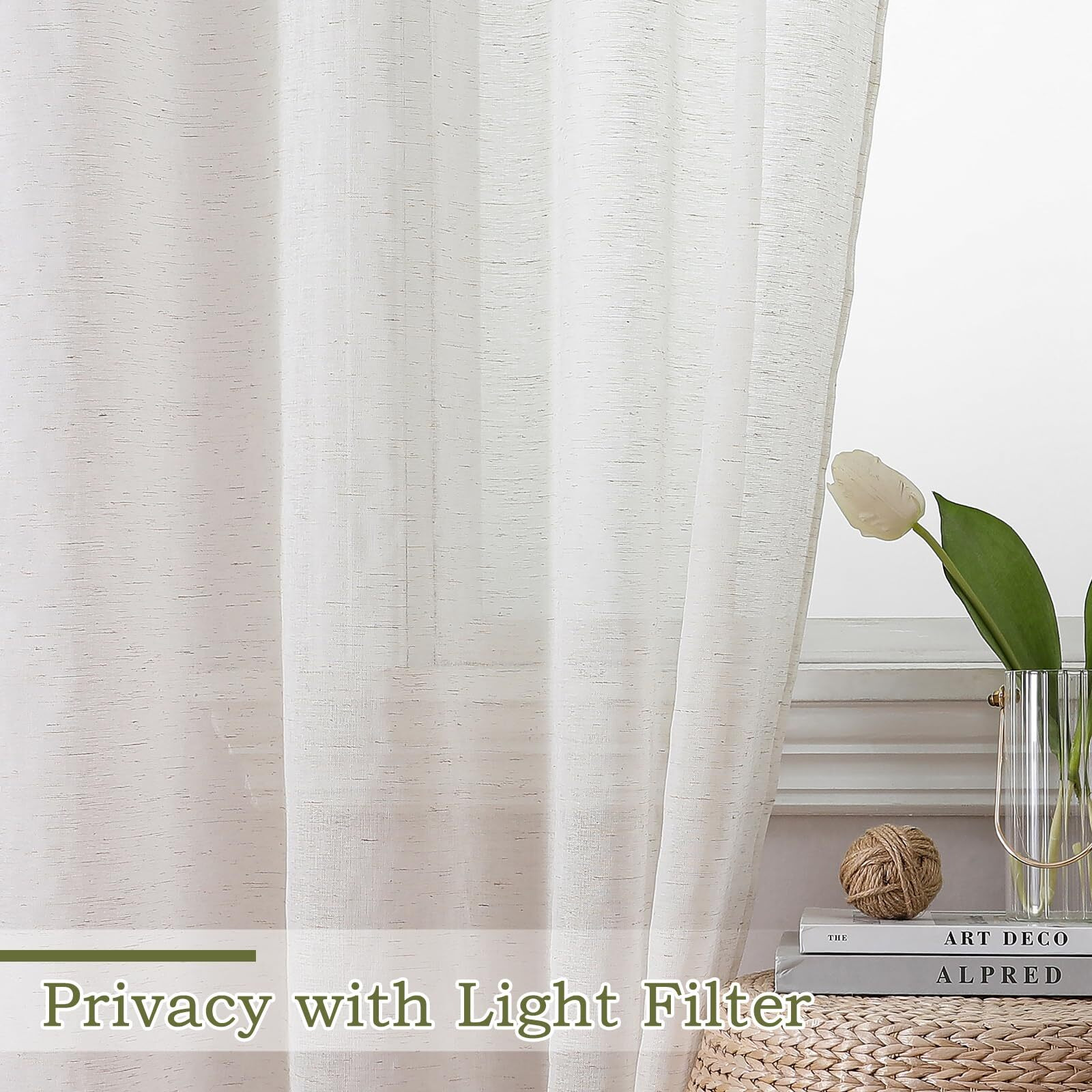 Owenie Natural Linen Blend Sheer Curtains 72 Inches Long 2 Panels Set For Bedroom  Light Filtering Farmhoues Door Cutain For Living Room Drapes  Each 40 W X 72 L