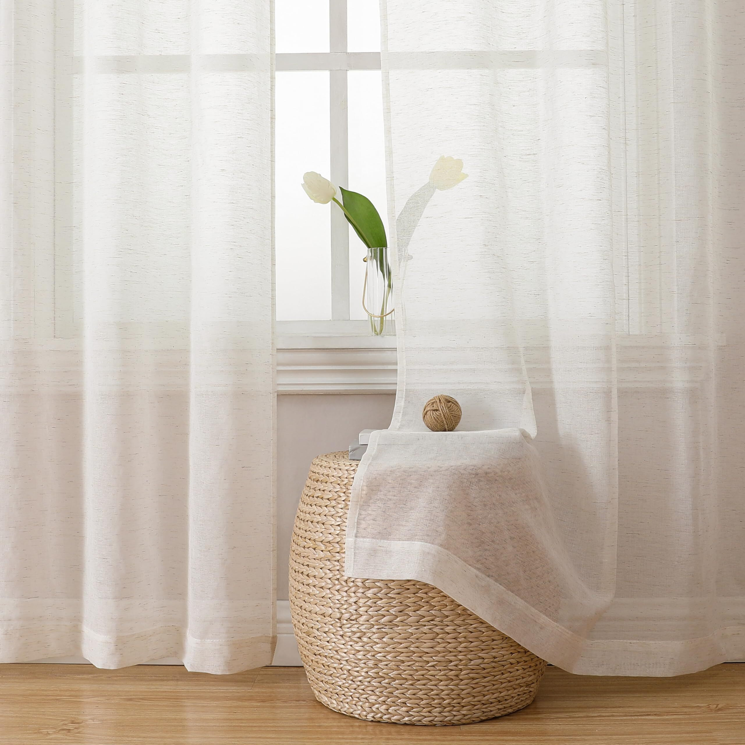 Owenie Natural Linen Blend Sheer Curtains 72 Inches Long 2 Panels Set For Bedroom  Light Filtering Farmhoues Door Cutain For Living Room Drapes  Each 40 W X 72 L