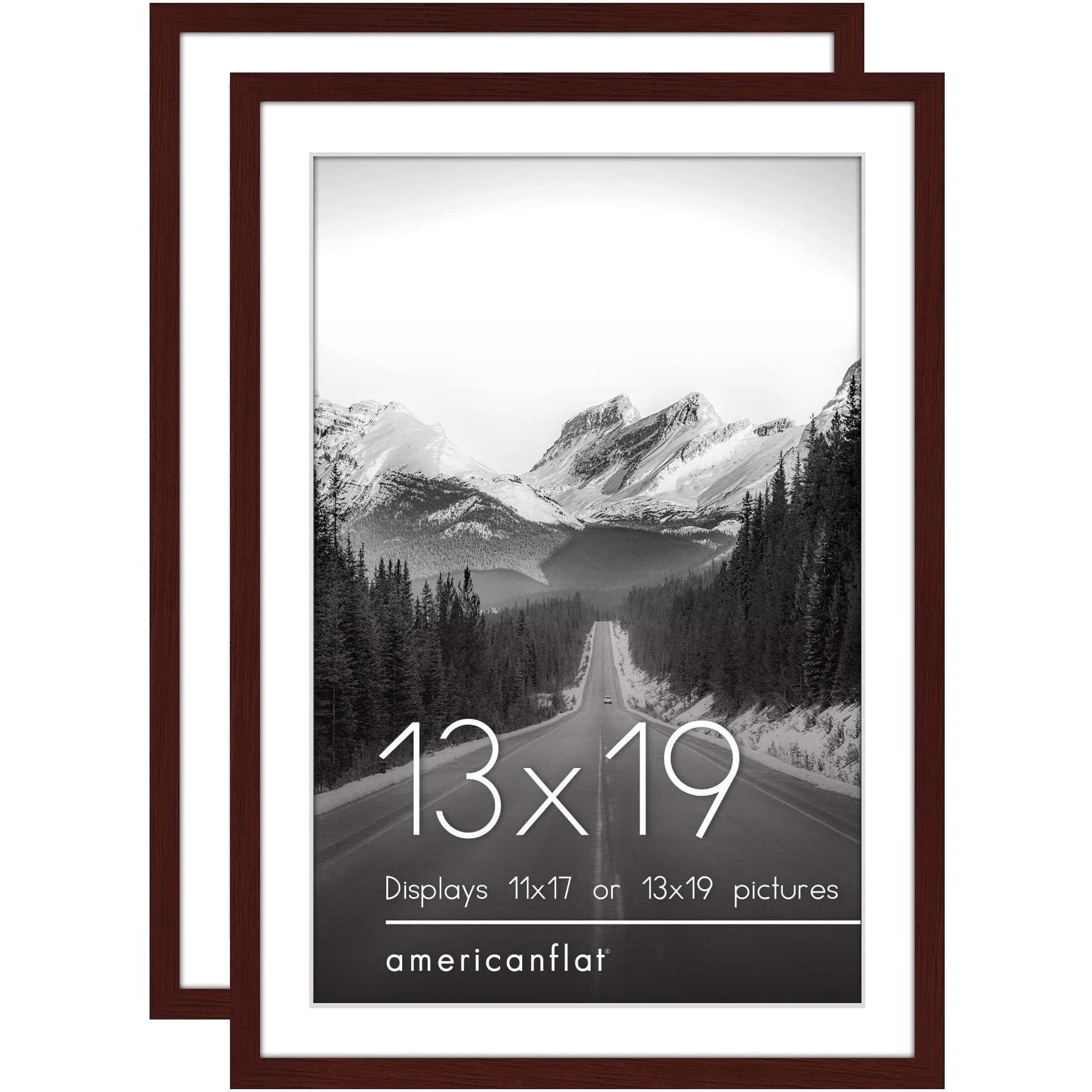Americanflat 13X19 Picture Frame With Polished Plexiglass - Set Of 2 - Use As 11X17 Frame With Mat Or 13X19 Frame Without Mat - Galleria Collection - Gallery Wall Frame Set For Wall Display - Mahogany