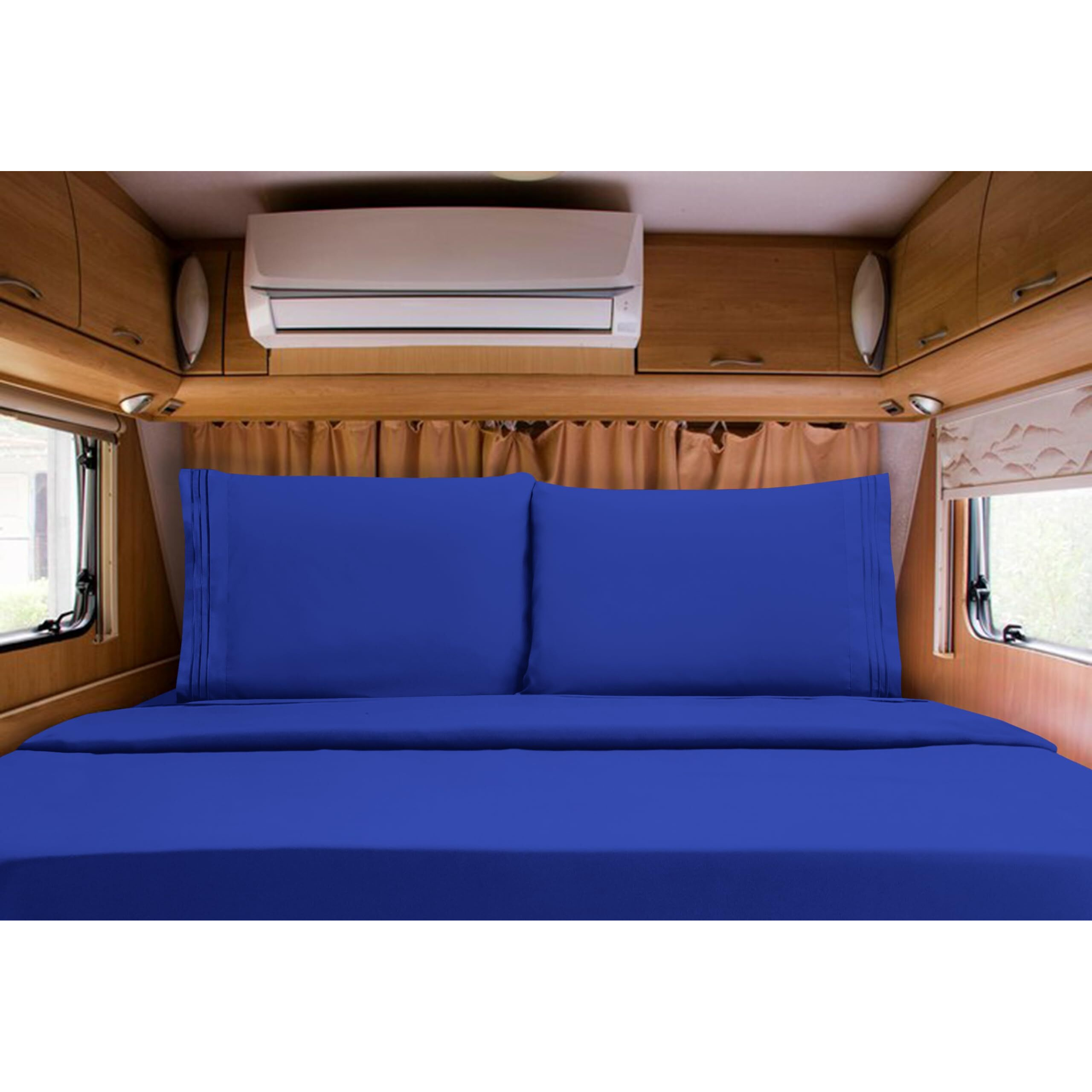 Elegant Comfort Luxurious 1500 Premium Hotel Quality Microfiber Three Line Embroidered Softest 4-Piece Bed Sheet Set  Wrinkle And Fade Resistant  Rv Short Queen  Royal Blue