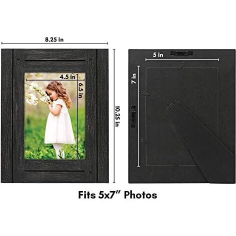 Americanflat 5X7 Picture Frame With Polished  Crystal Clear Glass - Hampton Collection - Distressed Wood Gallery Picture Frames For Tabletop And Wall Display - Charcoal Black