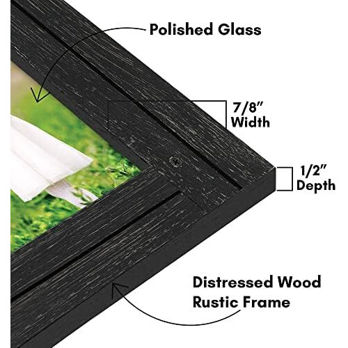 Americanflat 5X7 Picture Frame With Polished  Crystal Clear Glass - Hampton Collection - Distressed Wood Gallery Picture Frames For Tabletop And Wall Display - Charcoal Black