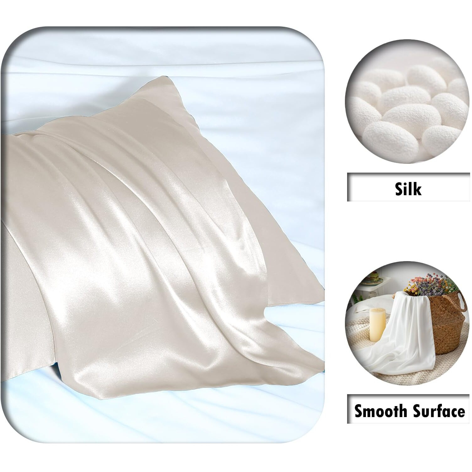 Silk Pillow Cases 2 Pack Soft Breathable And Sliky Queen Size Pillow Cases Set Of 2 Natural Mulberry Satin Silk Pillowcase With Hidden Zipper For Hair And Skin (Beige 20"&quotX 30"" 2Pcs)