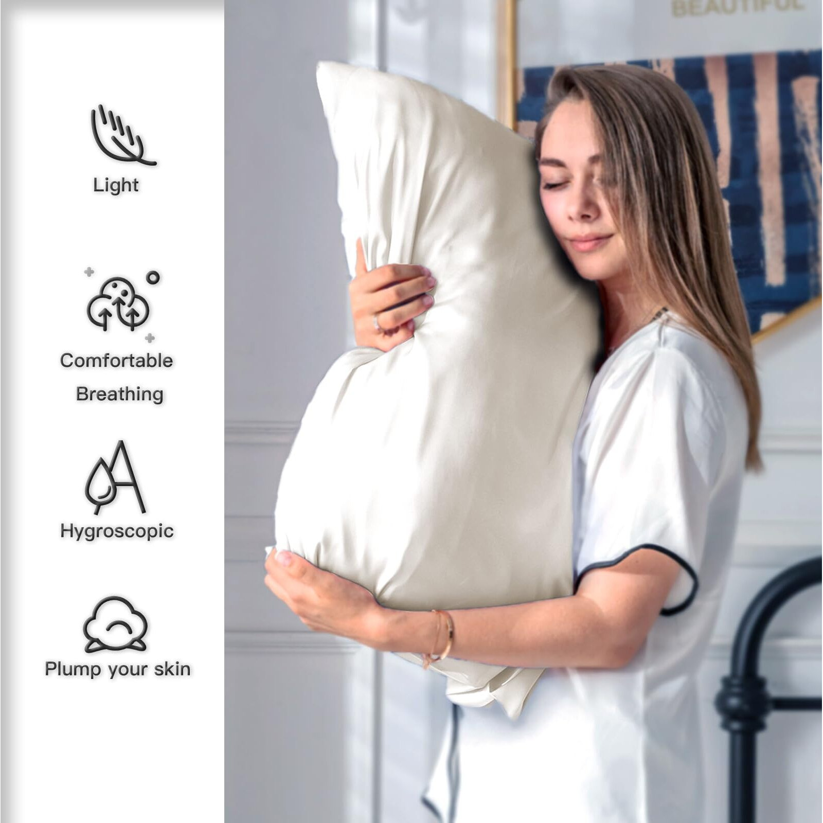 Silk Pillow Cases 2 Pack Soft Breathable And Sliky Queen Size Pillow Cases Set Of 2 Natural Mulberry Satin Silk Pillowcase With Hidden Zipper For Hair And Skin (Beige 20"&quotX 30"" 2Pcs)