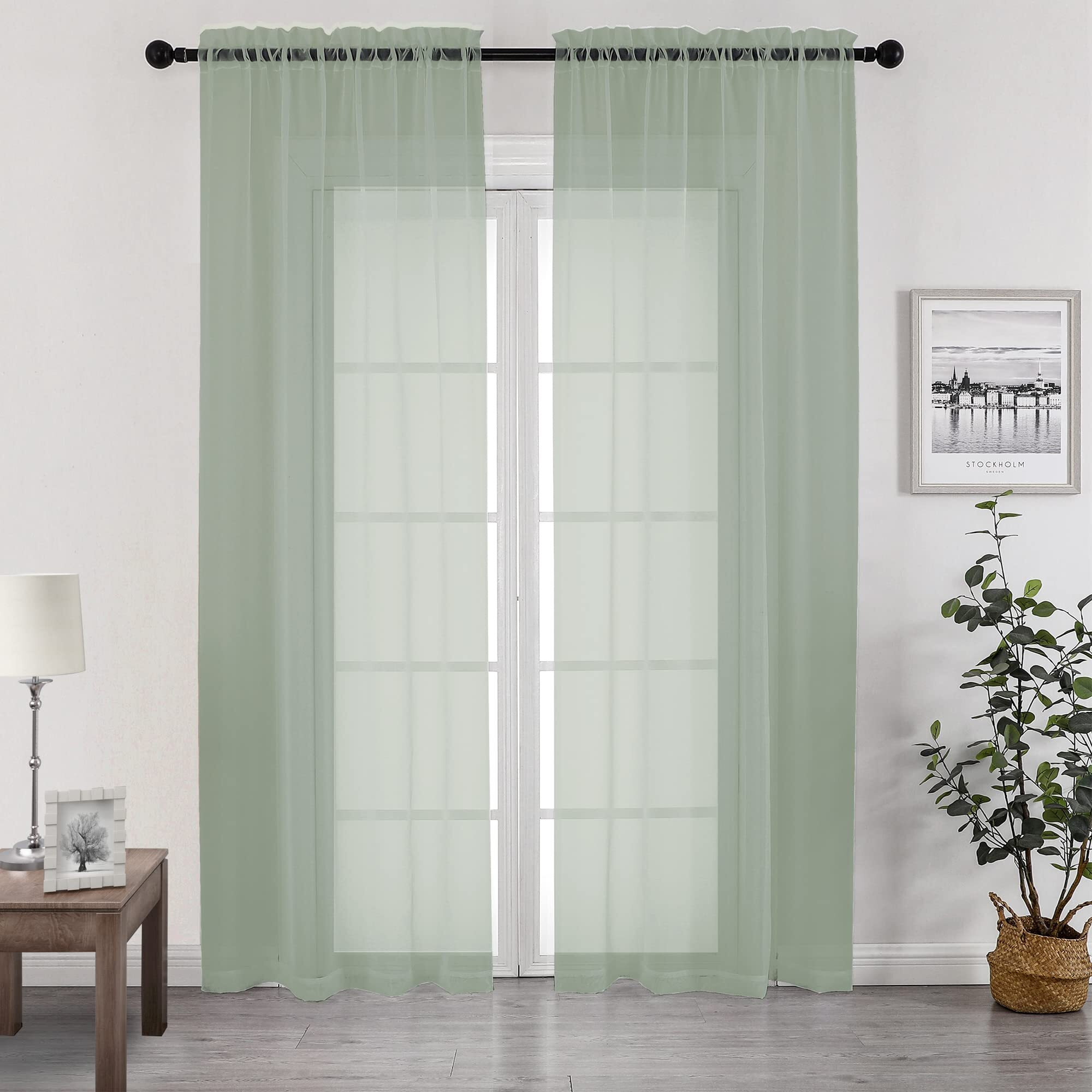 Chyhomenyc Living Room Sheer Curtains 96 Length 2 Panels Set For French Door  Gorgeous Window Decoration For Wedding & Party & Backdrop & Canopy  Sage Green  Each 42Wx96L In  8 Feet