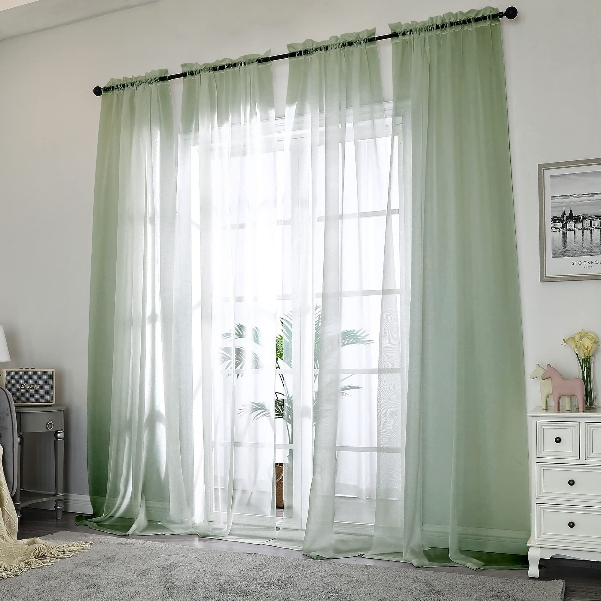 Chyhomenyc Living Room Sheer Curtains 96 Length 2 Panels Set For French Door  Gorgeous Window Decoration For Wedding & Party & Backdrop & Canopy  Sage Green  Each 42Wx96L In  8 Feet