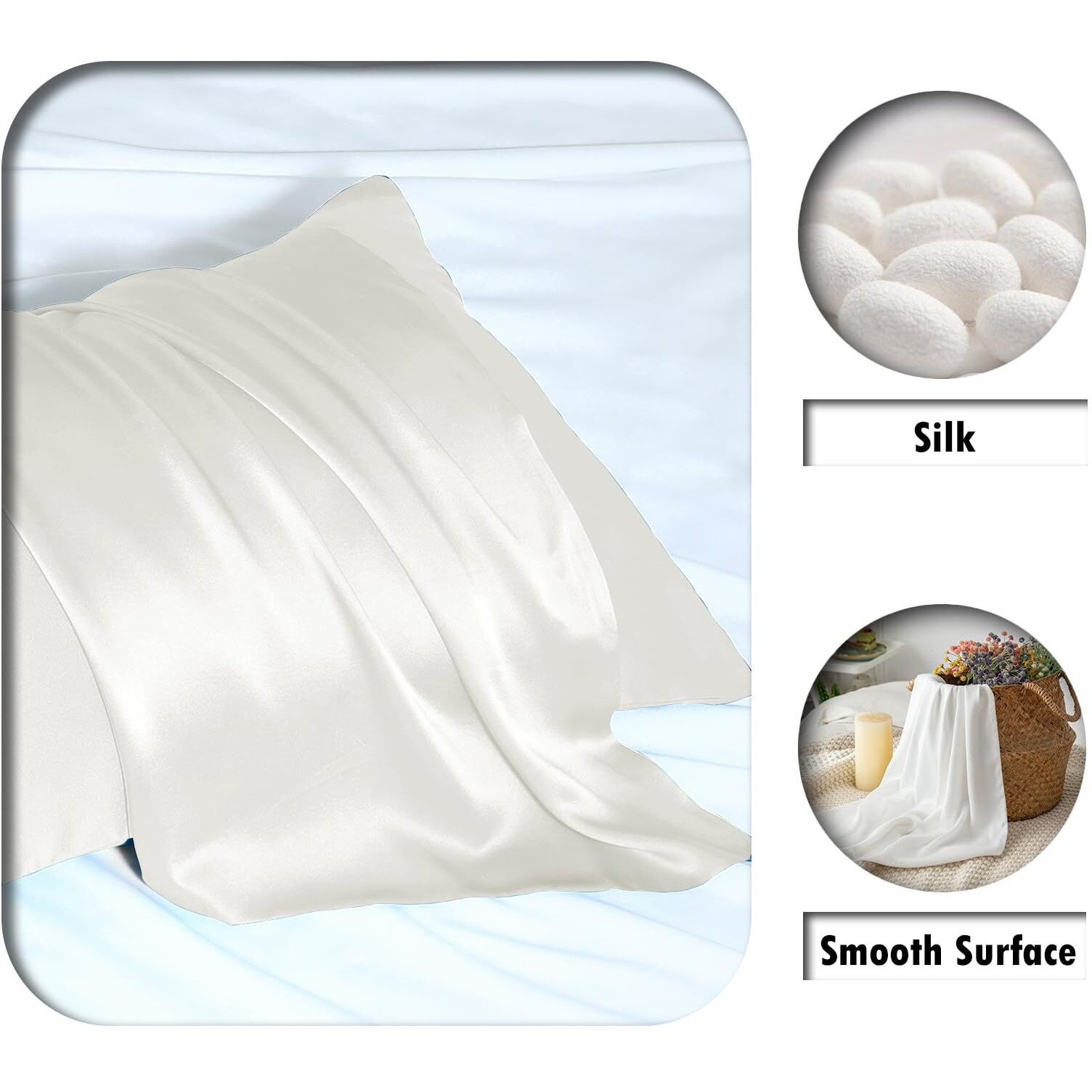 Silk Pillow Cases 2 Pack Soft Breathable And Sliky Standard Size Pillow Cases Set Of 2 Natural Mulberry Satin Silk Pillowcase With Hidden Zipper For Hair And Skin (Ivory 20"&quotX 26"" 2Pcs)