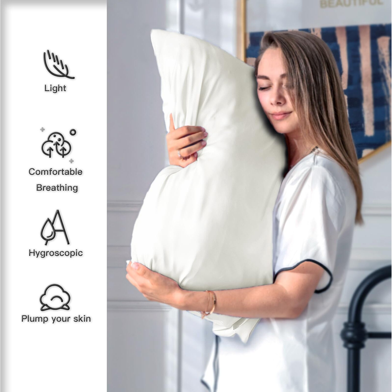 Silk Pillow Cases 2 Pack Soft Breathable And Sliky Standard Size Pillow Cases Set Of 2 Natural Mulberry Satin Silk Pillowcase With Hidden Zipper For Hair And Skin (Ivory 20"&quotX 26"" 2Pcs)