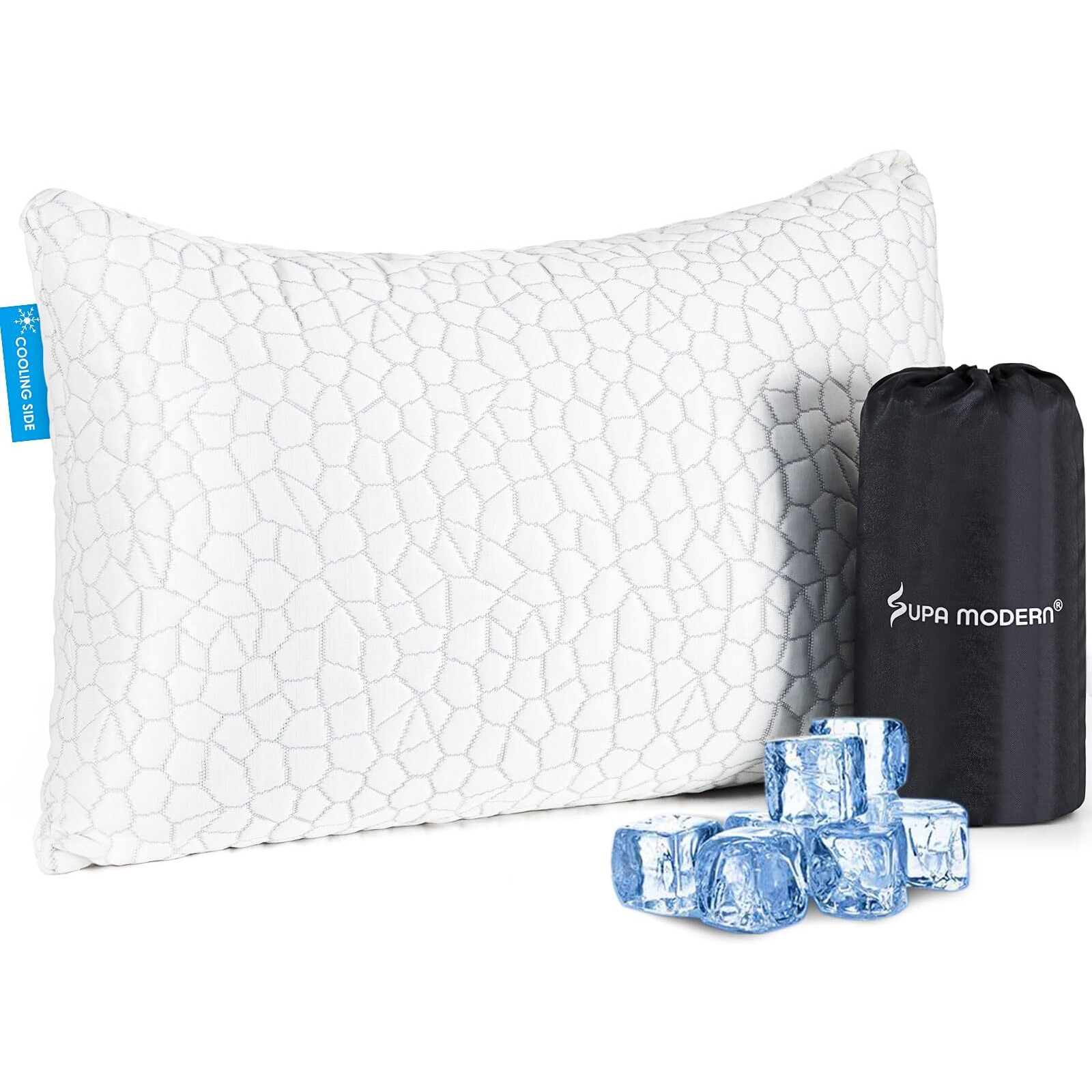 Supa Modern Cooling Bed Pillows For Sleeping 1 Pack Shredded Memory Foam Pillows Adjustable Cool Pillow For Side Back Stomach Sleepers Luxury Gel Pillows Camping Pillow With Washable Removable Cover