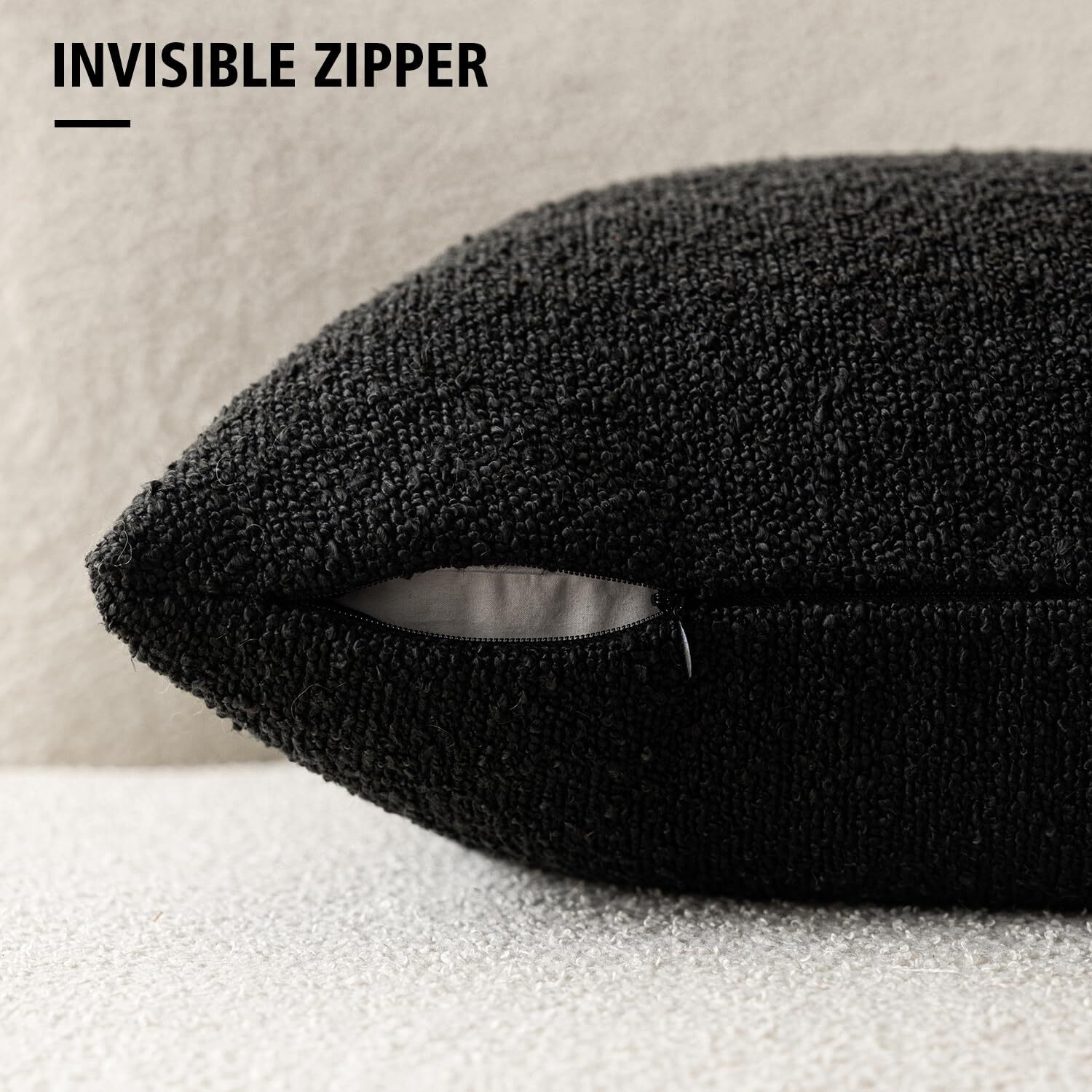 Foindtower Set Of 2  Decorative Textured Boucle Throw Pillow Covers Accent Solid Pillow Cases Neutral Soft Cozy Couch Cushion Case For Chair Sofa Bedroom Living Room Home Decor 18 X 18 Inch Black