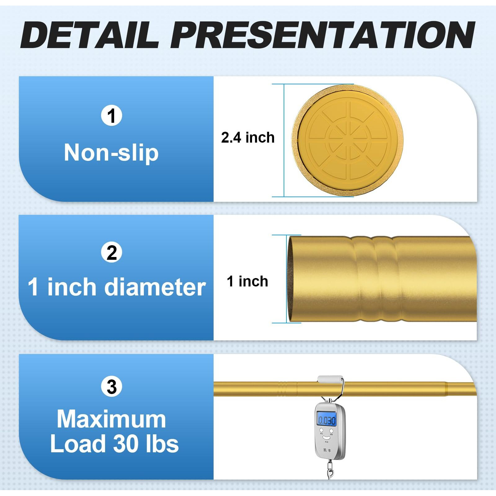 Corklatta Gold Shower Curtain Rod 31 To 68 Inch 1 Inch Diameter Adjustable Spring Tension Stainless Steel Telescoping Rod Easy Install No Rust