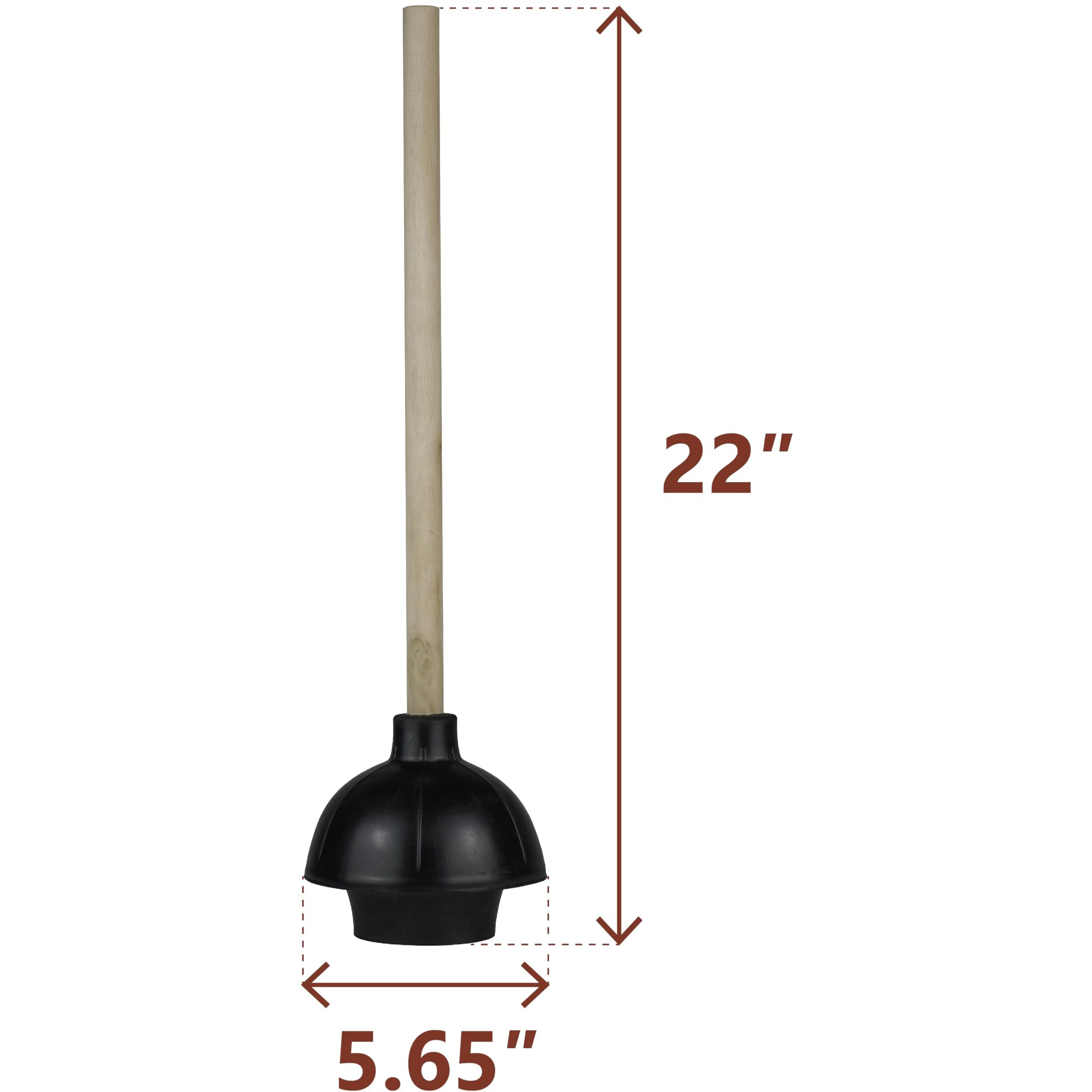 Steadmax Heavy Duty Toilet Plunger  Commercial Grade Double Thrust Force Rubber Cup With Wood Handle (22"")