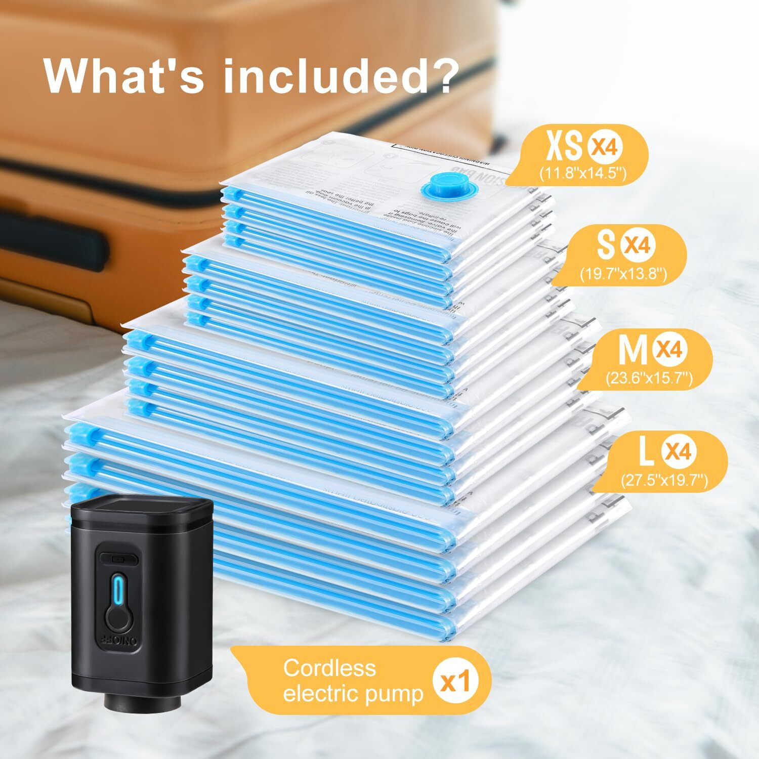 Upgogo Combo 16 Pack Travel Vacuum Bags With Prtable Electric Pump Vacuum Seal Bags For Clothing Space Saver Vacuum Storage Bags Vacuum Travel Bags For Luggage Travel Essentials