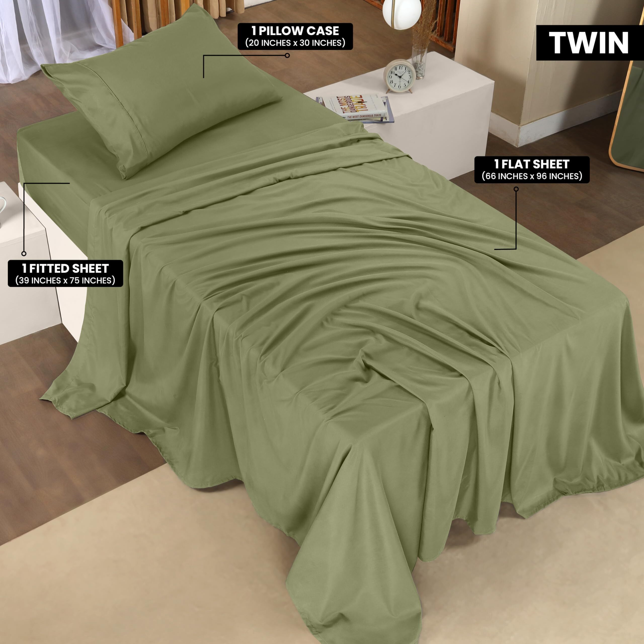 Utopia Bedding Twin Bed Sheets Set - 3 Piece Bedding - Brushed Microfiber - Shrinkage And Fade Resistant - Easy Care (Twin  Olive)