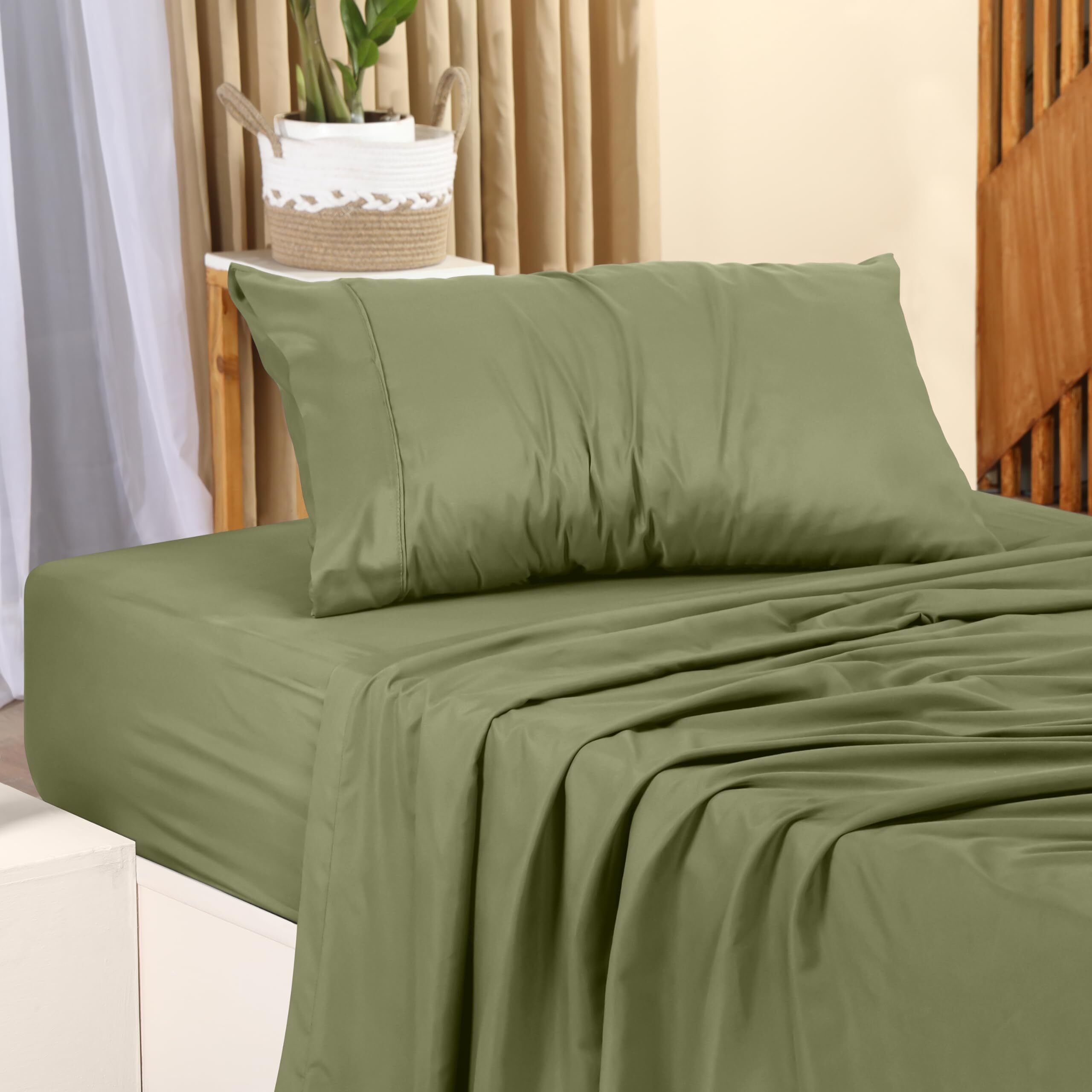Utopia Bedding Twin Bed Sheets Set - 3 Piece Bedding - Brushed Microfiber - Shrinkage And Fade Resistant - Easy Care (Twin  Olive)