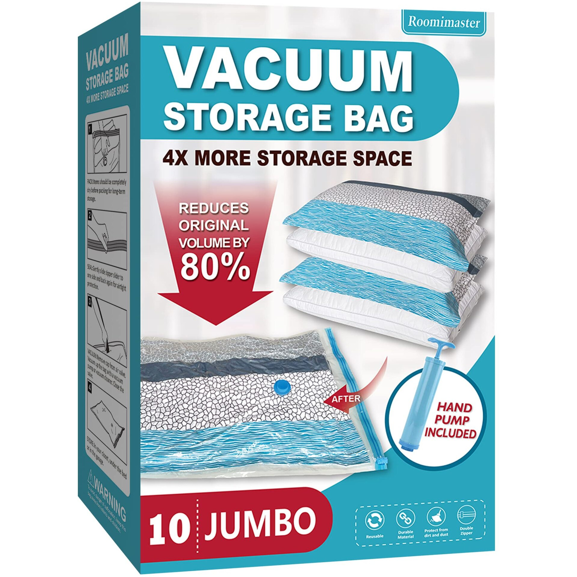 Vacuum Storage Bags  10 Jumbo Space Saver Bags Vacuum Seal Bags With Pump  Space Bags  Vacuum Sealer Bags For Clothes  Comforters  Blankets  Bedding