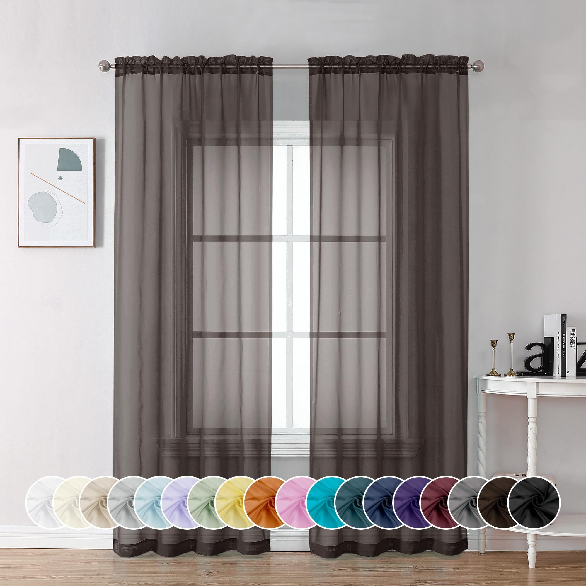 Chyhomenyc Chocolate Brown Sheer Curtains 72 Inch Length 2 Panels  Light Filtering Soft Airy Rod Pocket Voile Window Curtain Drapes For French Door Bedroom Living Room  Each 42Wx72L Inches