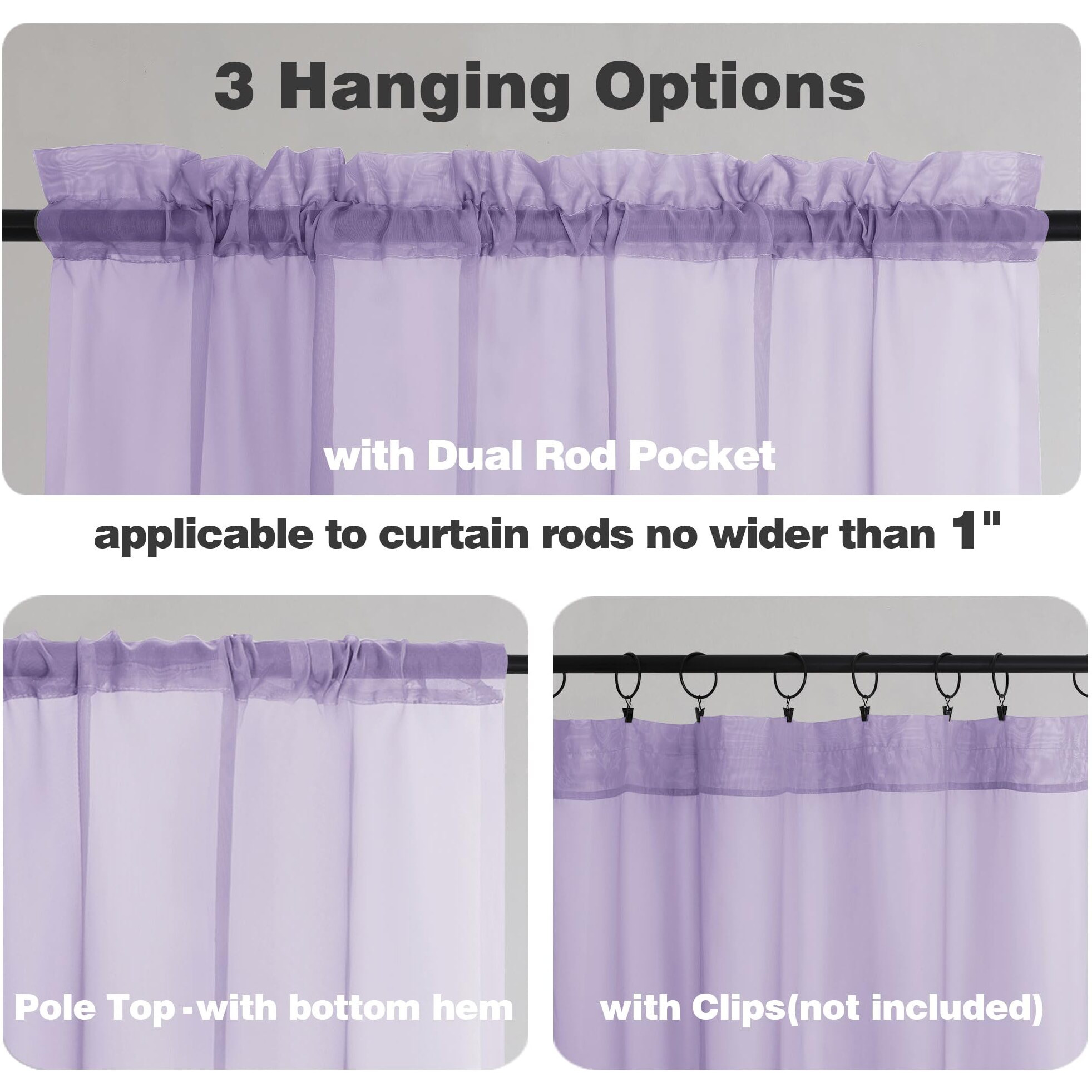 Chyhomenyc Lilac Sheer Curtains 45 Inch Long 2 Panels  Light Filtering Rod Pocket Voile Short Curtains Drapes For Living Room Bedroom Small Windows  42Wx45L Inches