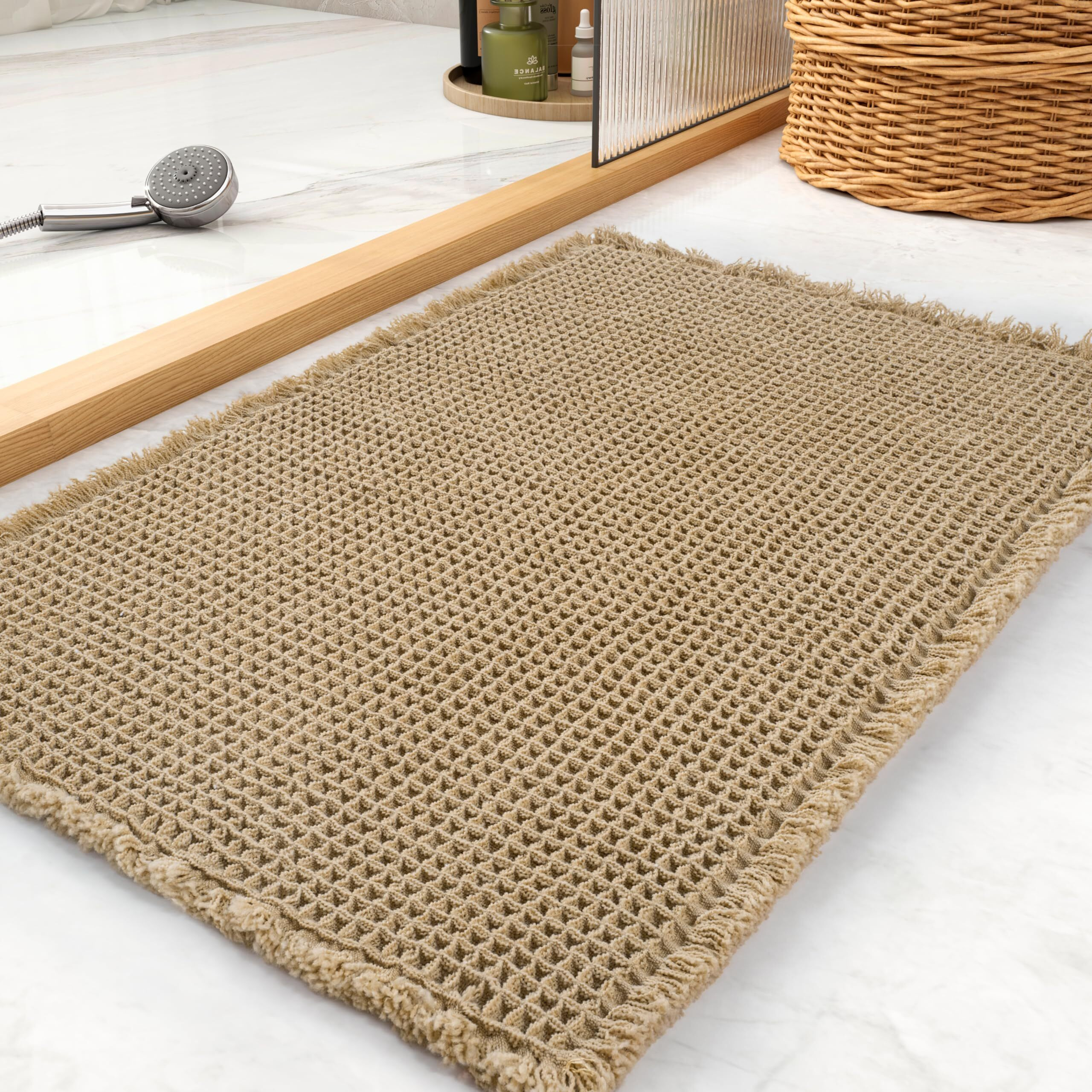 Tchdio Waffle Bath Mat Rug  Super Absorbent Non Slip Bath Mats For Bathroom Mat Ultra Soft Bathmat Machine Washable Bathroom Rugs With Tassels  Bath Rugs For Bathroom Floor Beside Tub  17&quot&quot X 24&quot&quot