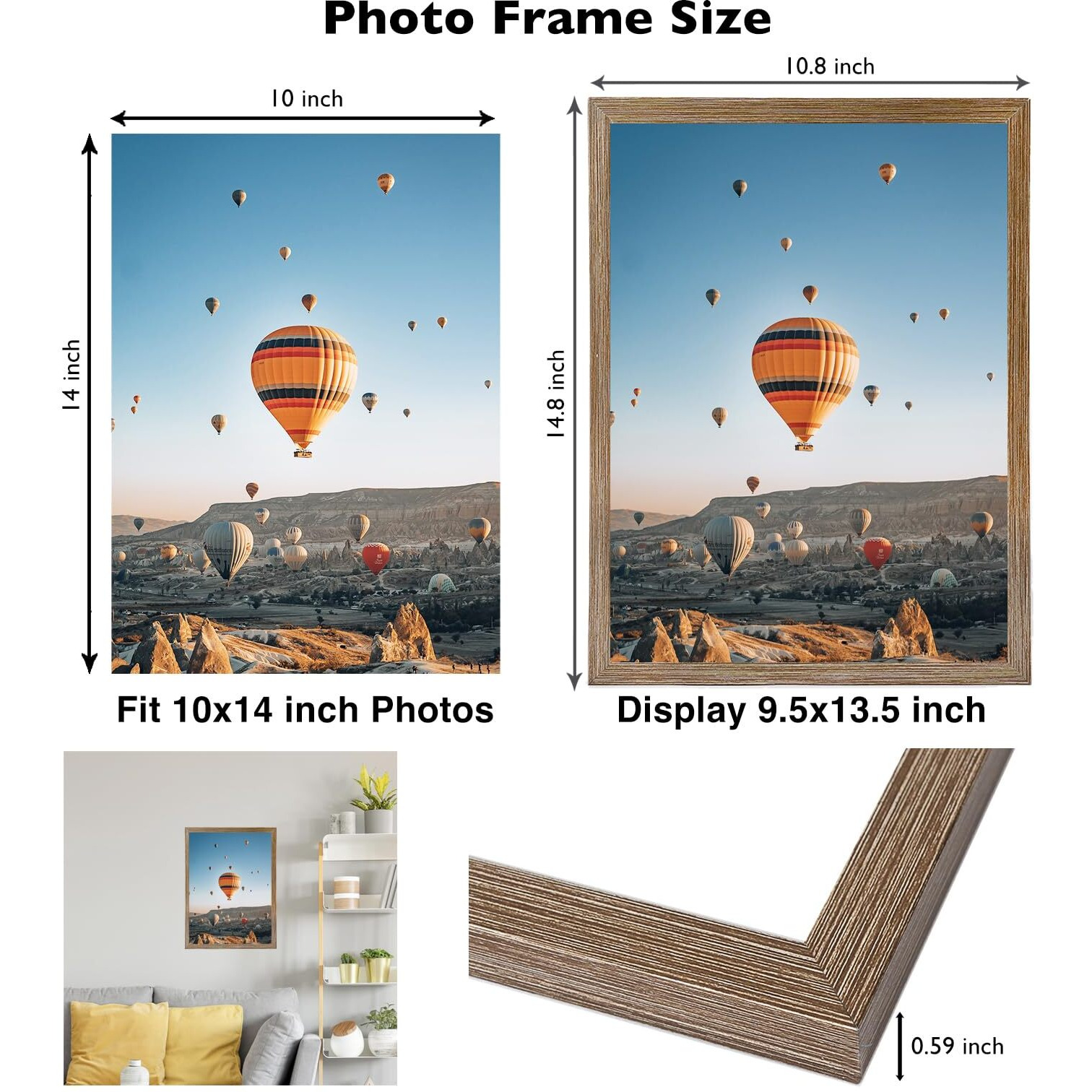 Jcjmy 10X14 Inch Picture Frame  Horizontal And Vertical Formats For Wall Hanging  10 X 14 Wall Gallery Poster Photo Frame With Shatter Resistant Plexiglass  Rustic Brown