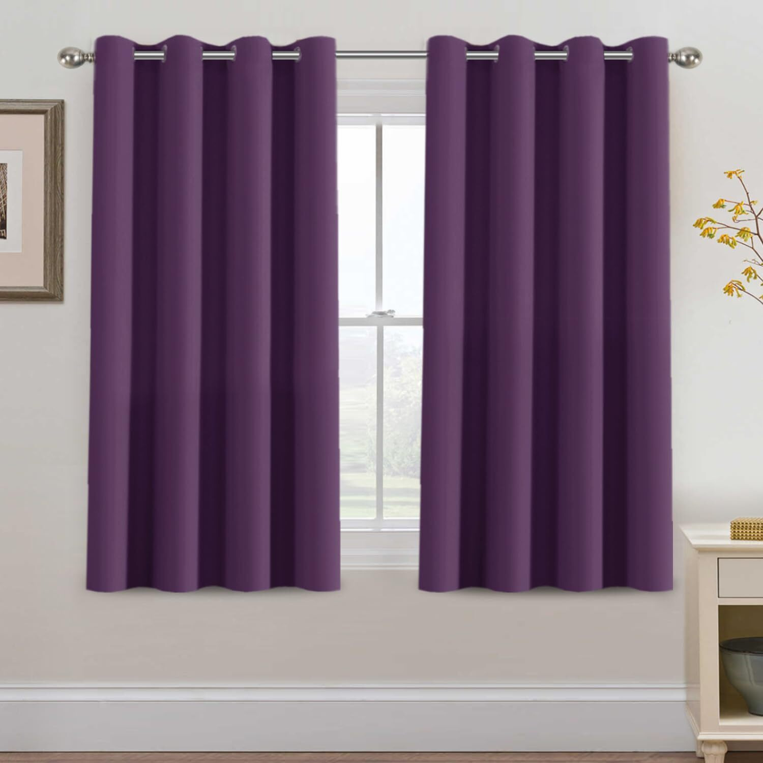 H.Versailtex Blackout Curtain For Living Room Thermal Insulated Window Treatment Curtain 54 Inch Length Energy Saving Solid Grommet Top Blackout Drape  One Panel  Plum Purple  52"" W X 54"" L