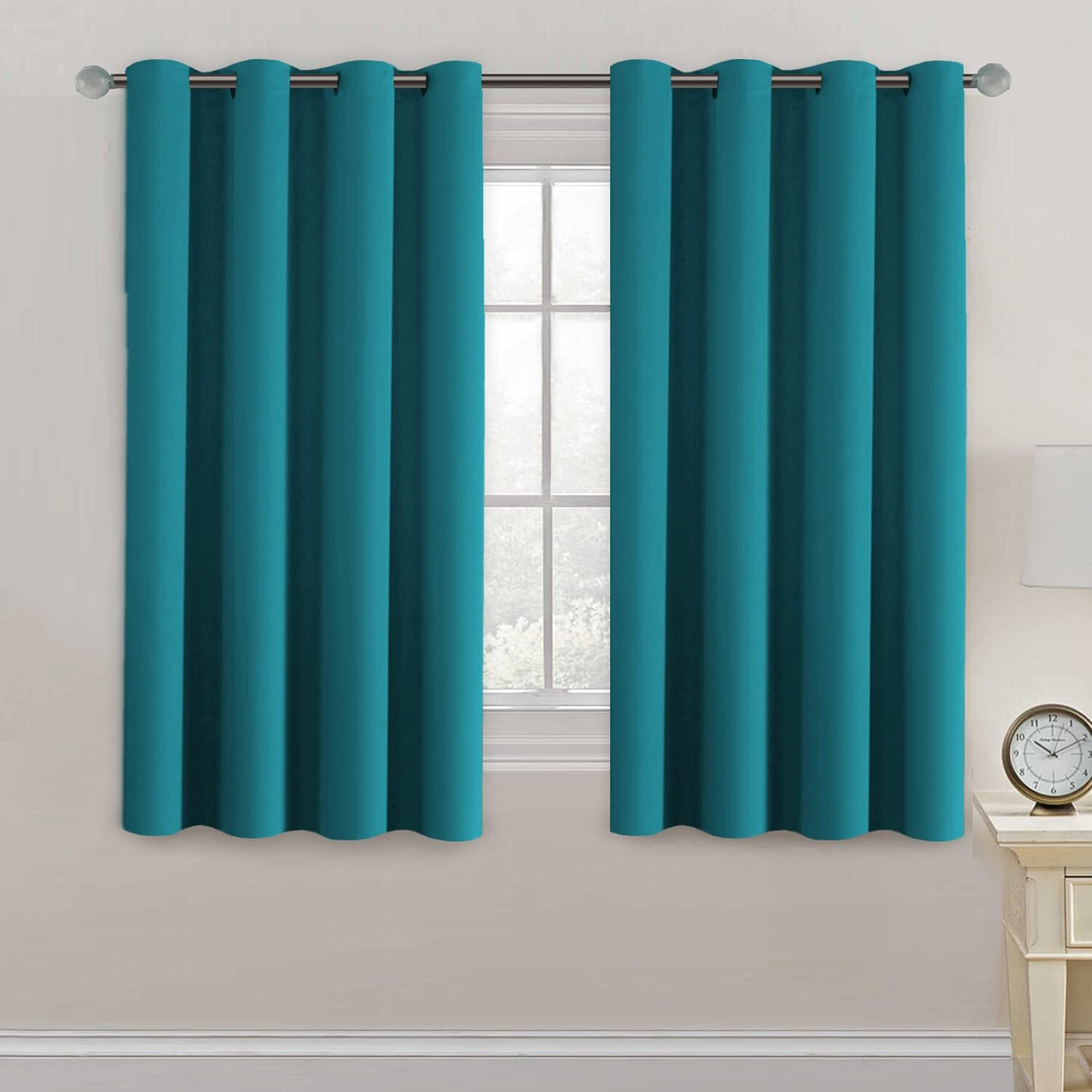H.Versailtex Blackout Curtain For Living Room Thermal Insulated Window Treatment Curtain 54 Inch Length Energy Saving Solid Grommet Top Blackout Drape  One Panel  Turquoise Blue  52"" W X 54"" L