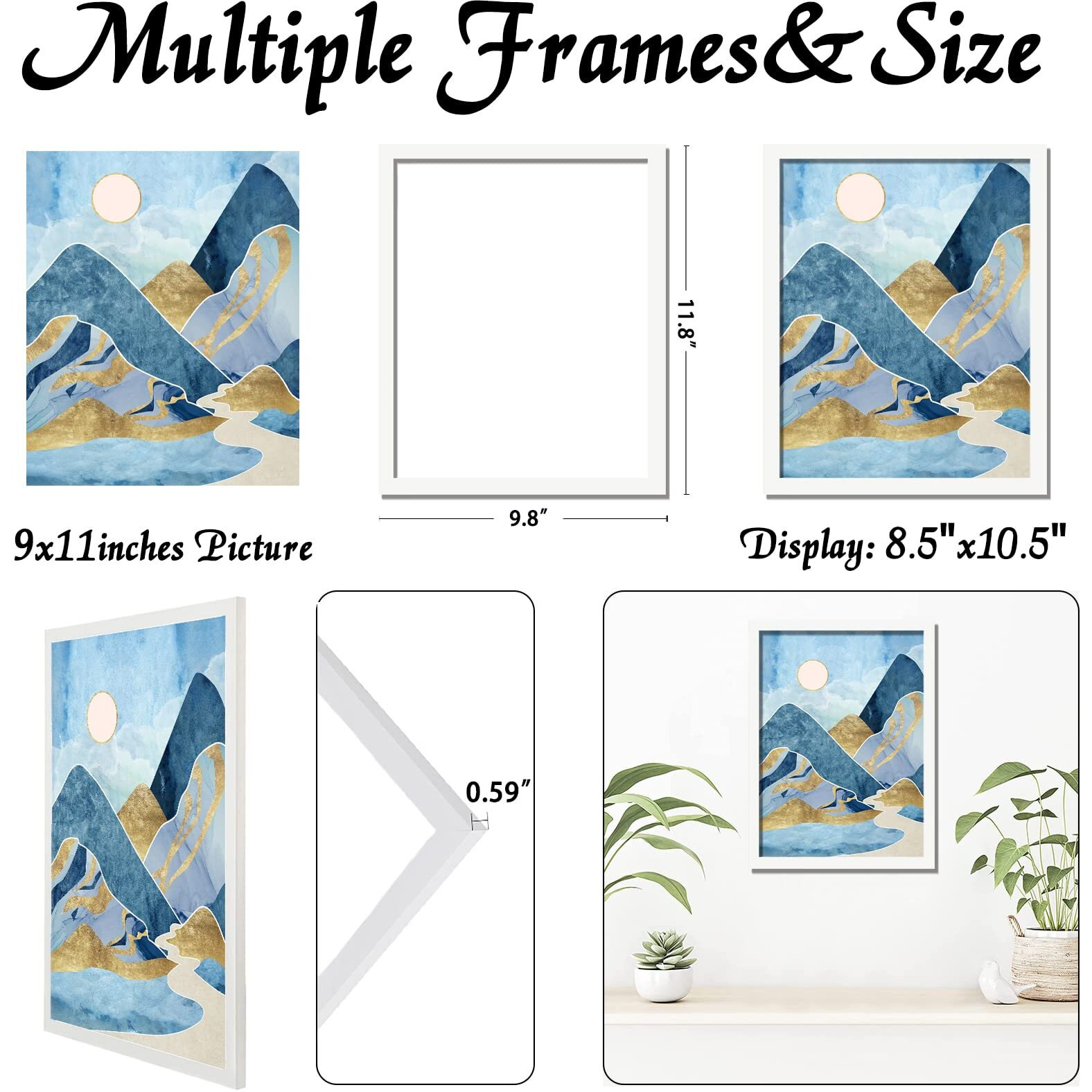 Keibiubu White Picture Frame  9X11 Picture Frame For Photo Poster Canvas Certificate Document Display Horizontally Or Vertically High Transparent Wall Gallery(Size 9 X 11 Inches)