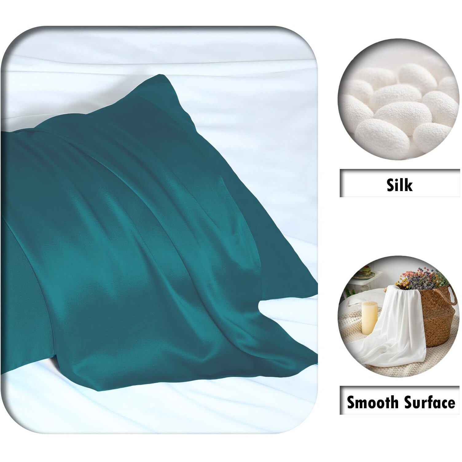 Mulberry Silk Pillow Cases Standard Size Silk Pillowcase With Zipper Soft Breathable Smooth Cooling Satin Silk Pillow Covers For Sleeping For Hair And Skin (Teal 20"&quotX 26"" 1Pcs)