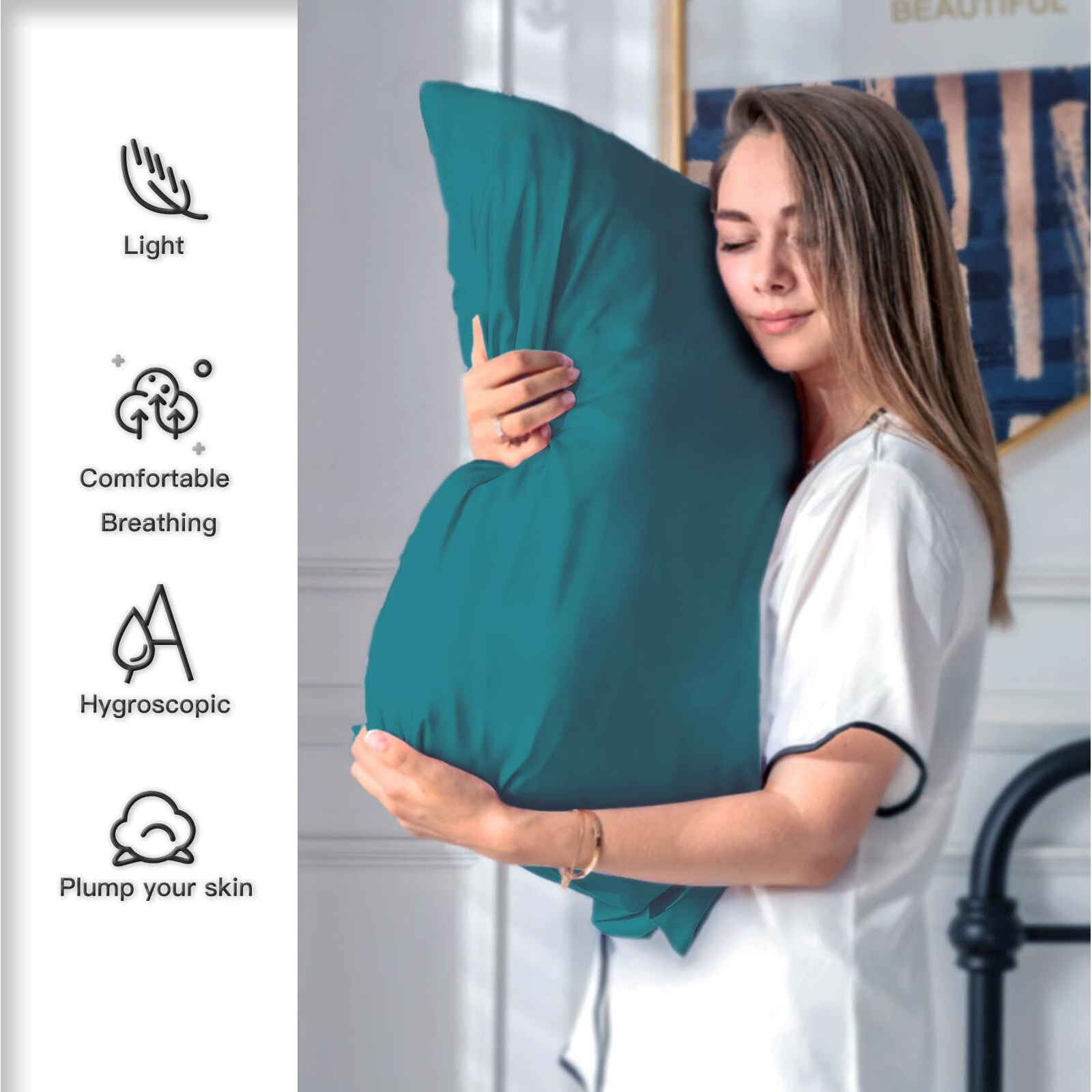 Mulberry Silk Pillow Cases Standard Size Silk Pillowcase With Zipper Soft Breathable Smooth Cooling Satin Silk Pillow Covers For Sleeping For Hair And Skin (Teal 20"&quotX 26"" 1Pcs)