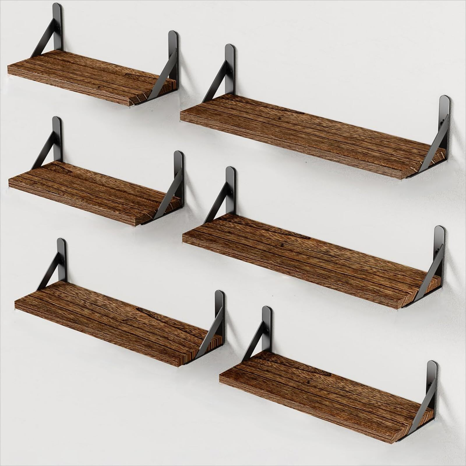 Amada Homefurnishing Wall Shelves Set Of 6  Wood Floating Shelves For Wall Decor  Rustic Farmhouse Wall Shelves For Bedroom  Bathroom Shelves For Wall Storage  Book Shelves For Living Room  Brown
