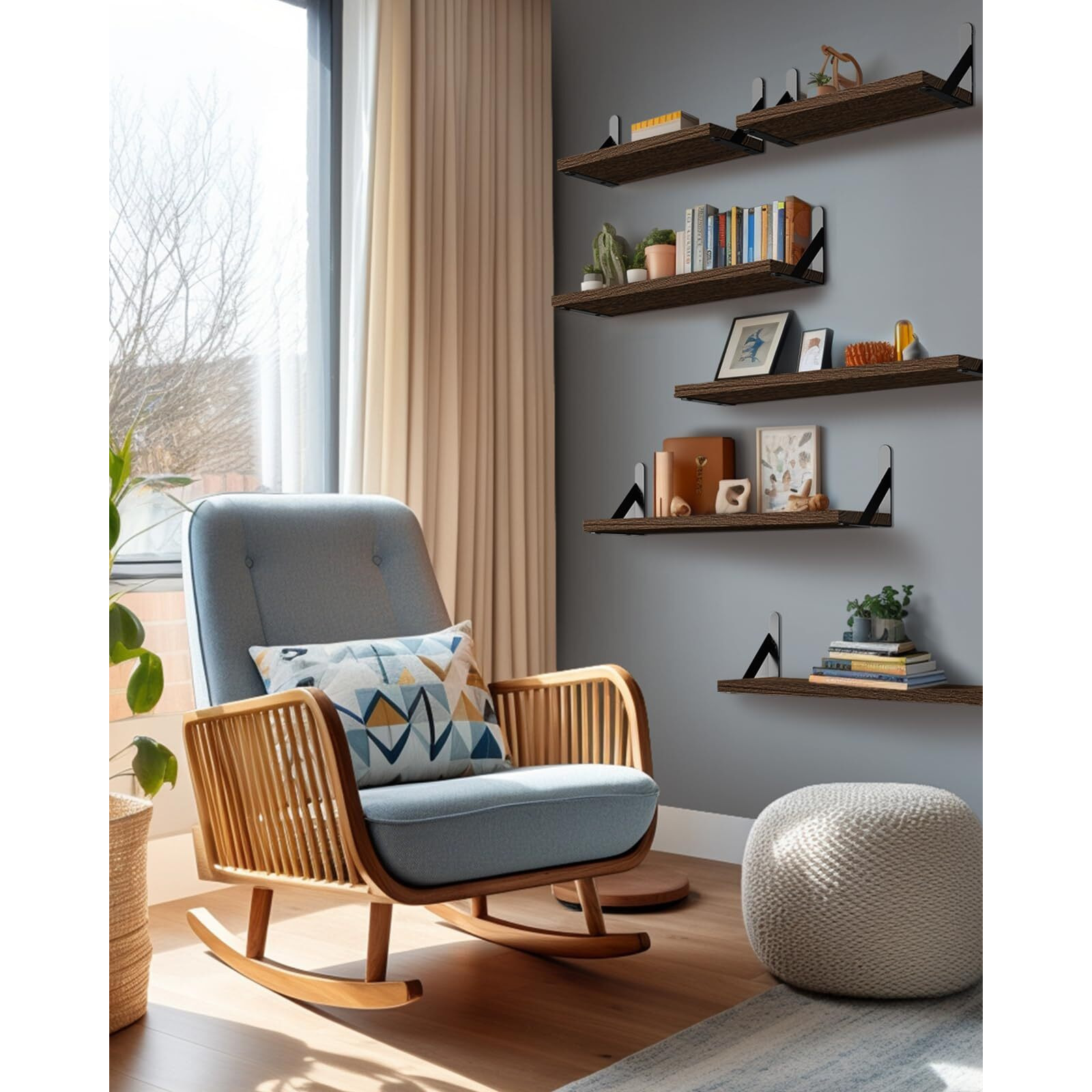 Amada Homefurnishing Wall Shelves Set Of 6  Wood Floating Shelves For Wall Decor  Rustic Farmhouse Wall Shelves For Bedroom  Bathroom Shelves For Wall Storage  Book Shelves For Living Room  Brown